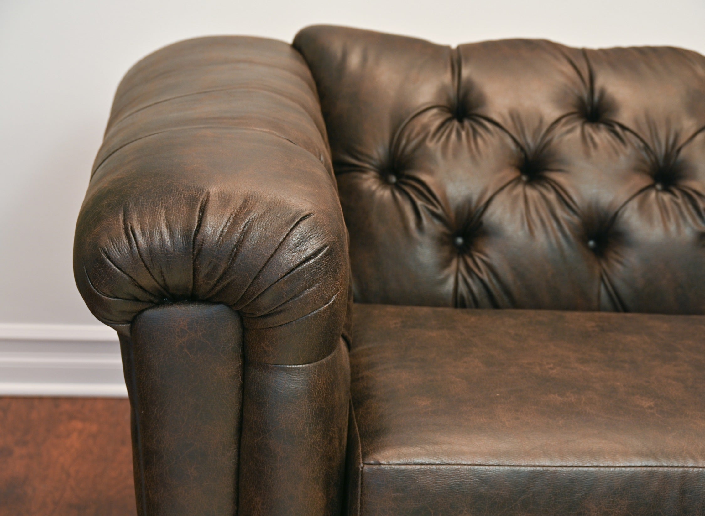 Horton Faux Leather Chesterfield Loveseat Sofa - Brown - Classic Tufted Small Couch for Living Room, Office & Lounge Areas