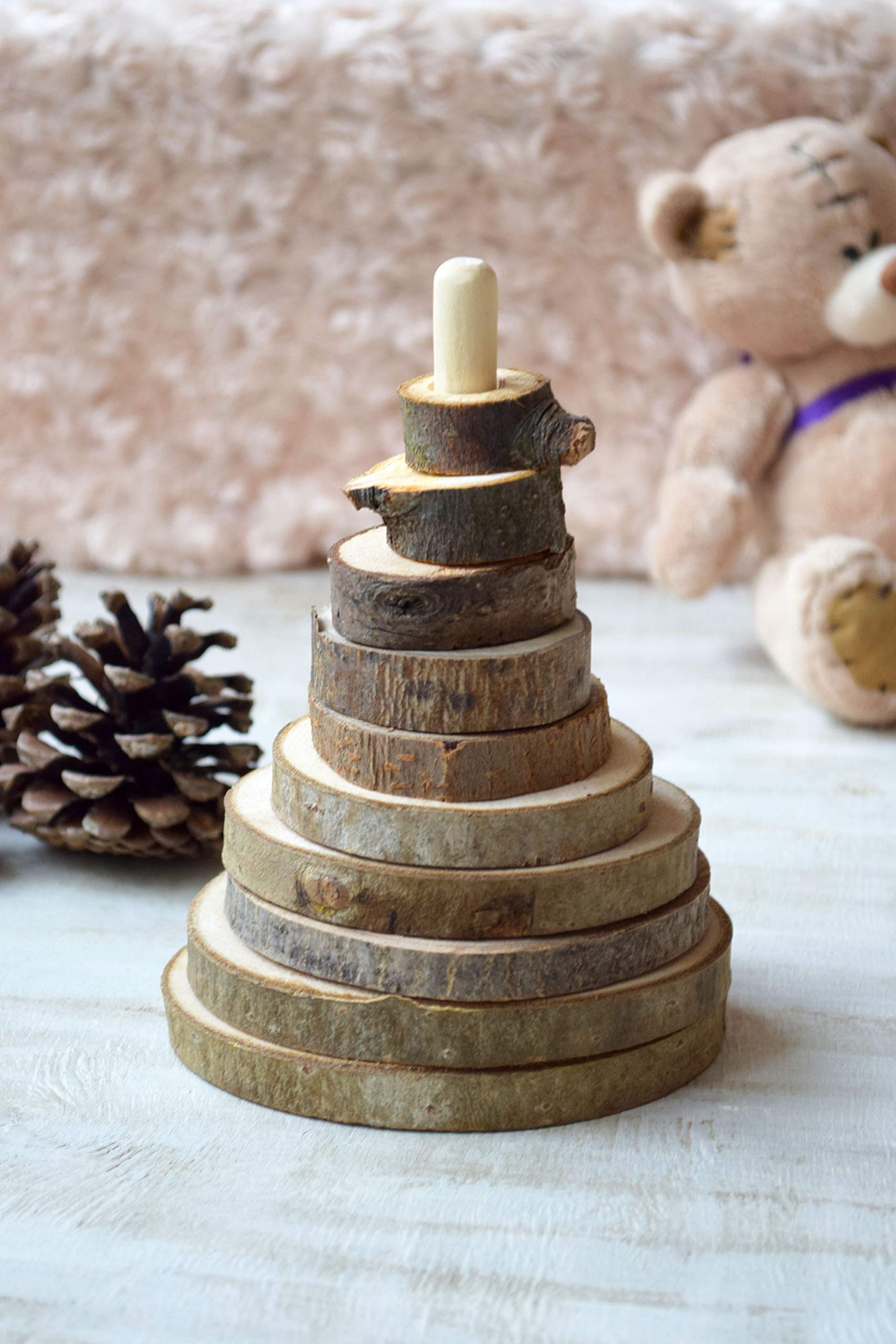 Montessori Wooden Stacking Toy for Toddlers - Educational Waldorf Pyramid Rings, Organic Wooden Tree Slice Learning Game - Perfect for Travel, Party Favors & Early Childhood Development Activities