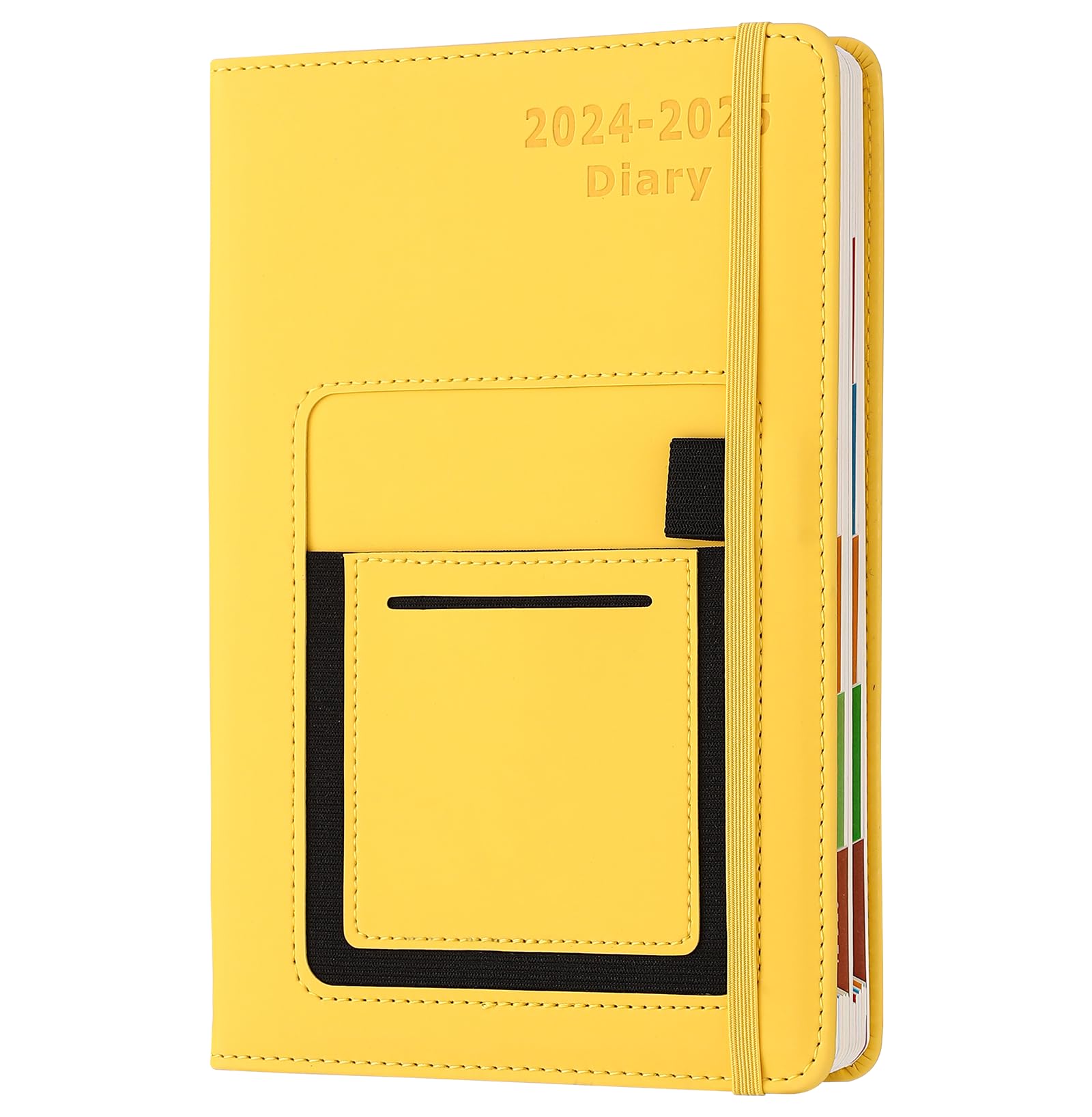 2024-2025 Academic Planner - July 2024 to June 2025 A5 Daily Page Hardcover Organizer with Colorful Monthly Tabs, Front Pocket & Elastic Closure (Yellow) | Perfect for Students, Teachers & Professionals