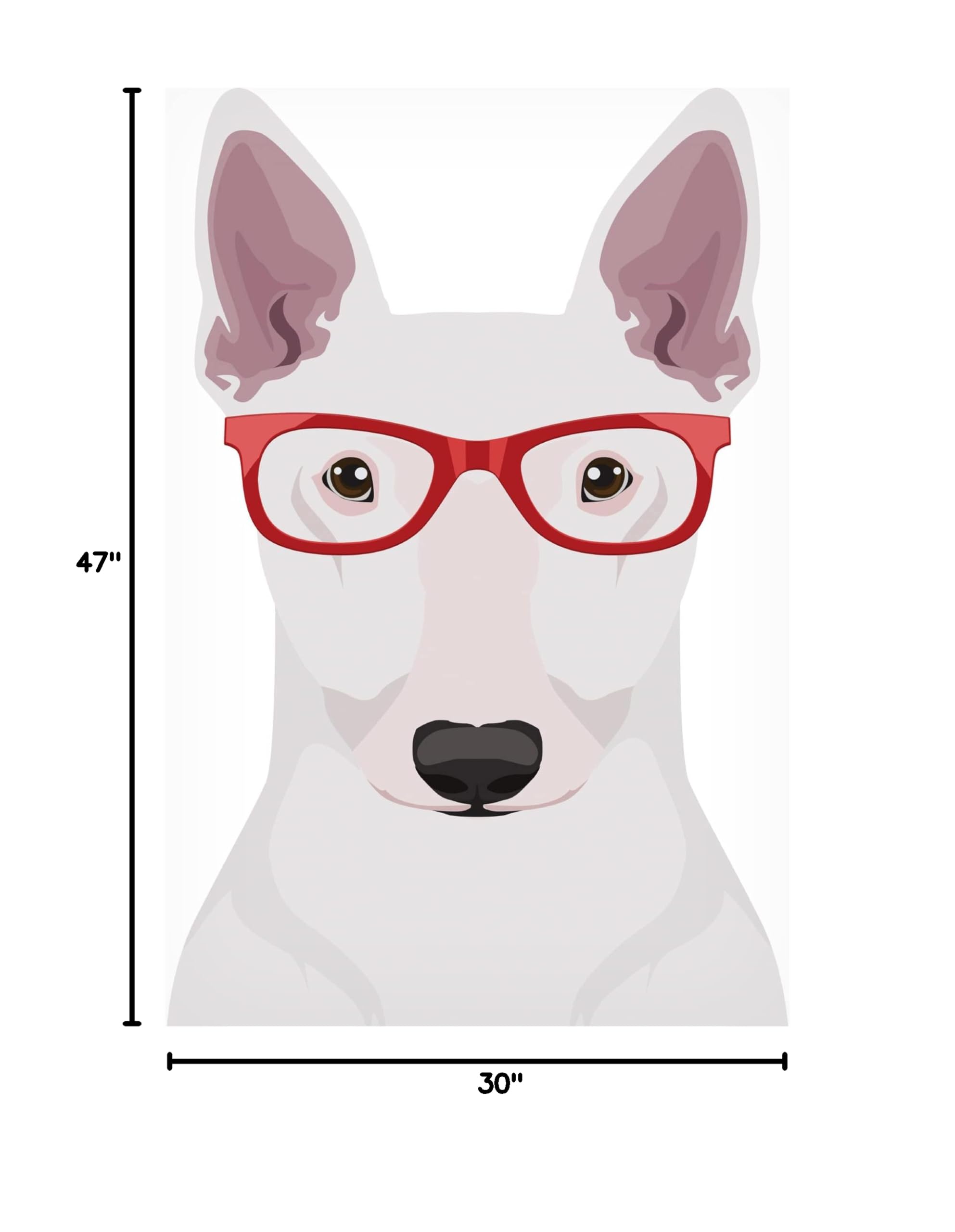 Trademark Fine Art 'Bull Terrier Wearing Hipster Glasses' Canvas Wall Art Print - Modern Pet Portrait Decor for Living Room, Bedroom & Office