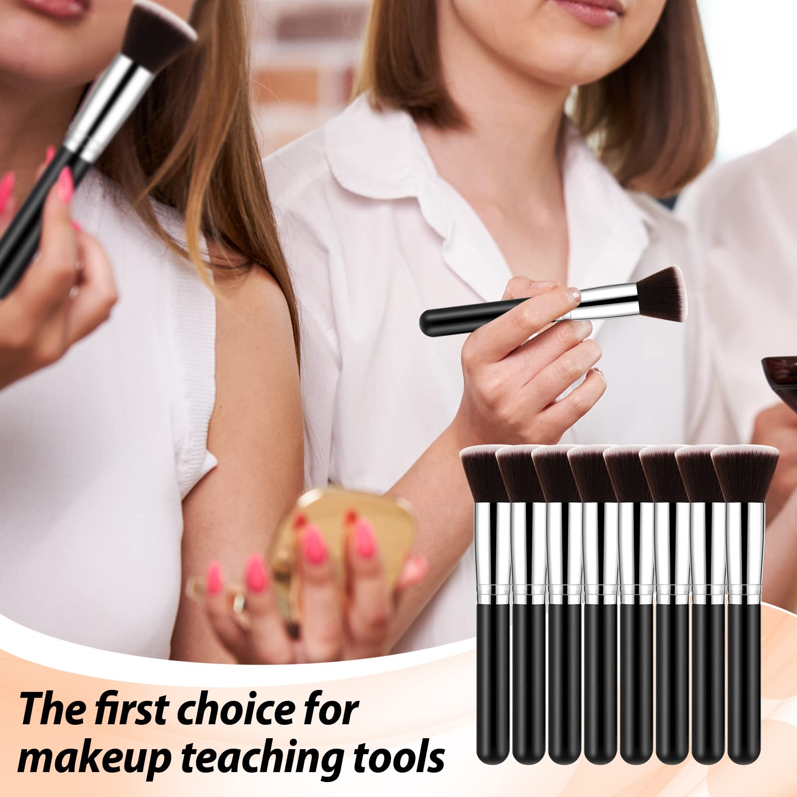 Tanlade 10-Piece Professional Makeup Brush Set - Flat Top Foundation Brush for Liquid, Cream & Powder, Contour, Blush, Concealer, Eyeshadow Blending & Liner - Perfect for Wedding, Bridal & Professional Makeup Artists (Black)