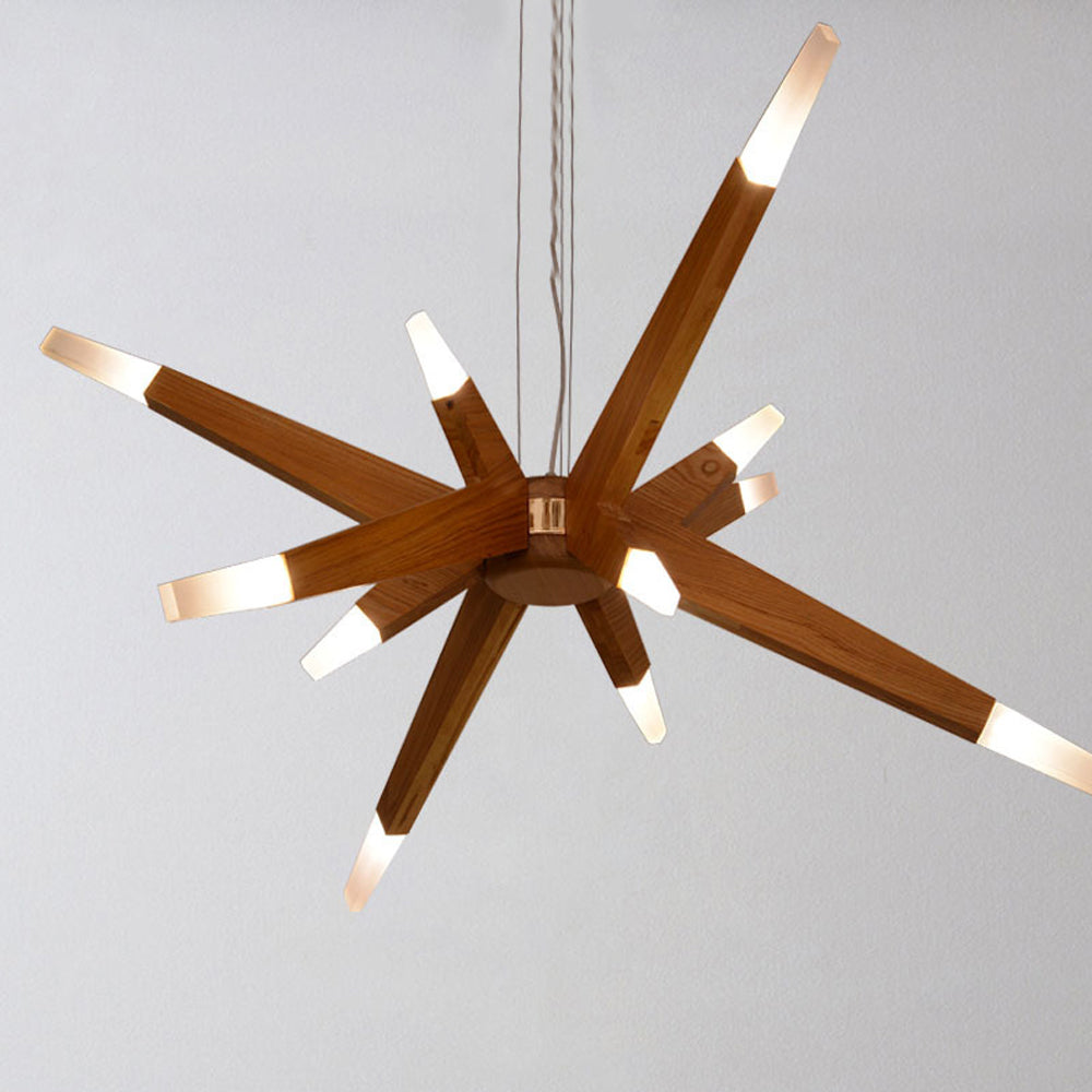 Modern Wood Sputnik Chandelier - Handcrafted Contemporary Pendant Light Fixture for Dining Room, Living Room & Bedroom Lighting