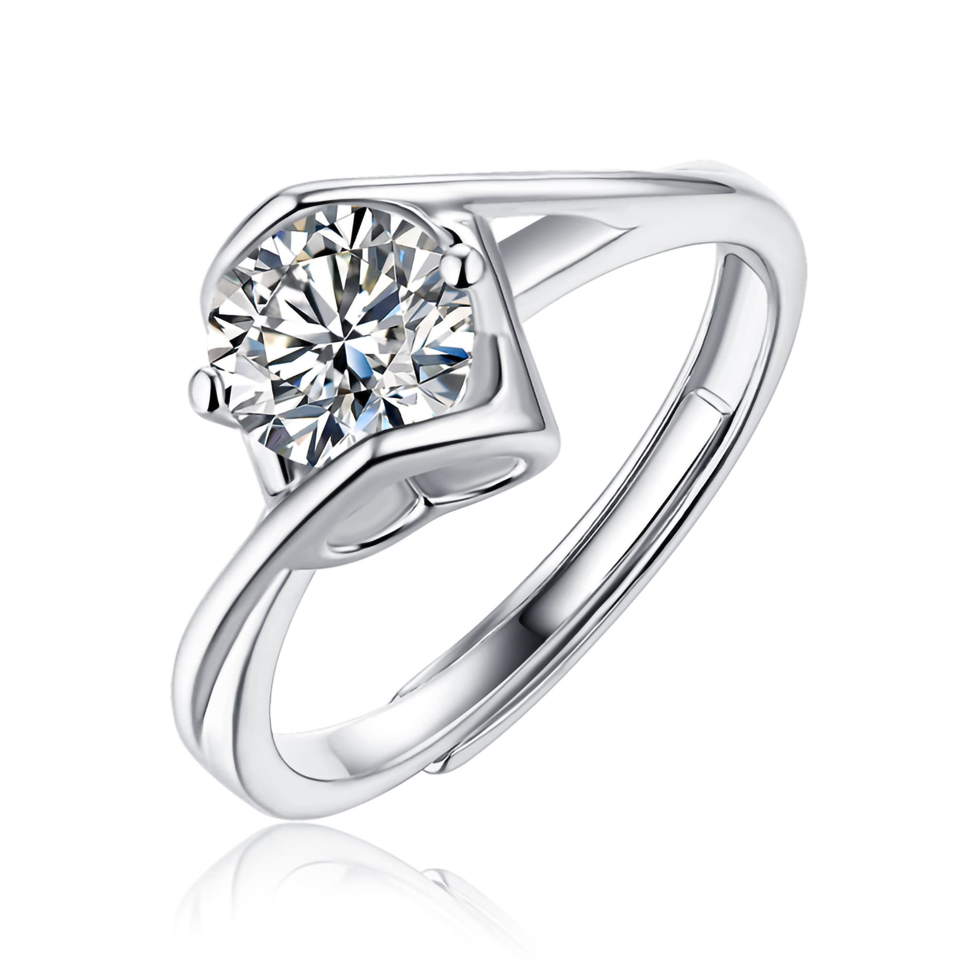 0.5-5Ct Moissanite Engagement Rings for Women - Certified Lab Created Diamond Wedding Band in Platinum Plated S925 Sterling Silver, Adjustable Size with Gift Box - Perfect for Proposals, Anniversaries & Bridal Jewelry