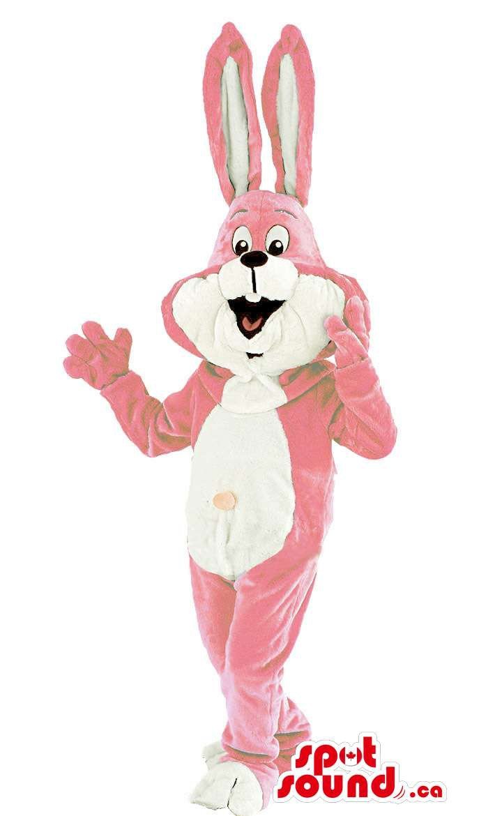 SPOTSOUND Pink & White Rabbit Mascot Costume - Soft Plush Animal Suit with Pink Belly for Easter, Halloween, Cosplay & School Events