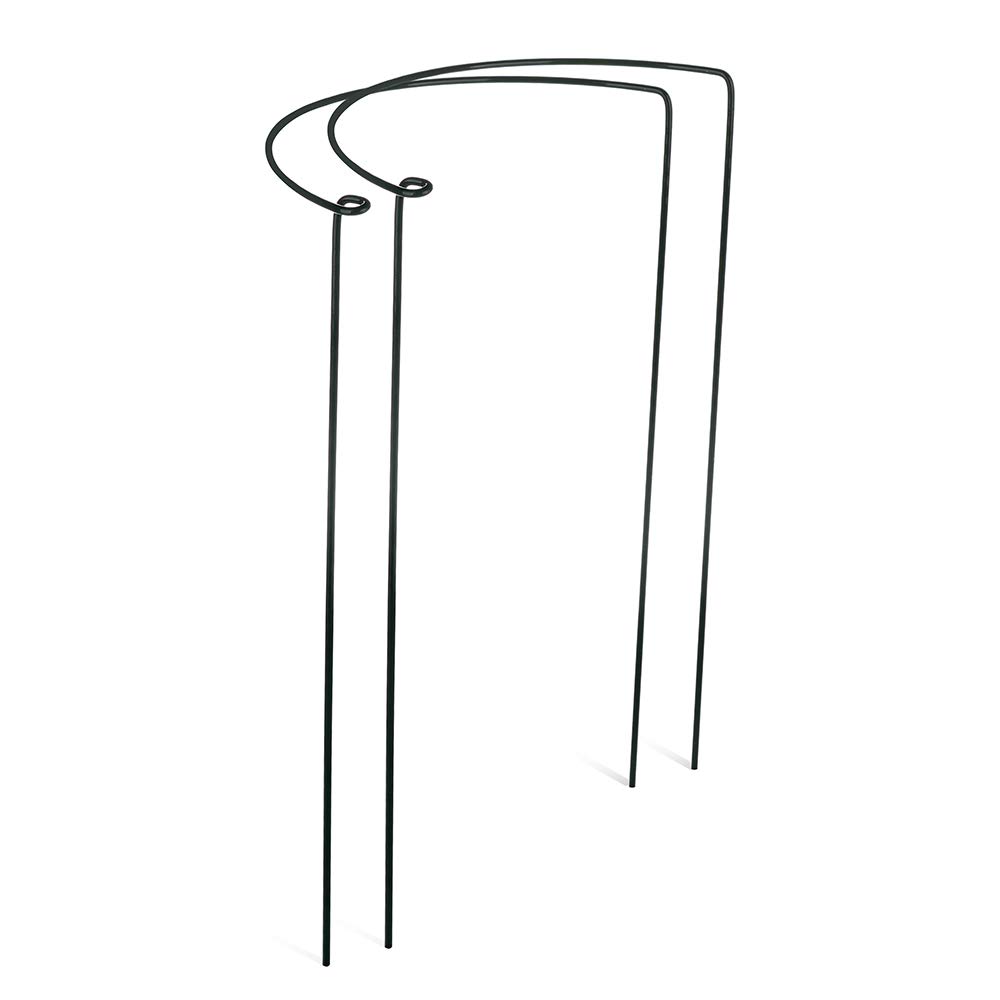Green Iron Wire Half Round Plant Support Stakes & Rings for Climbing Plants, Vegetables, Flowers, Vines - Set of 2 | Garden Plant Stem Supports for Tomatoes, Peas, Roses | Outdoor Gardening Accessories