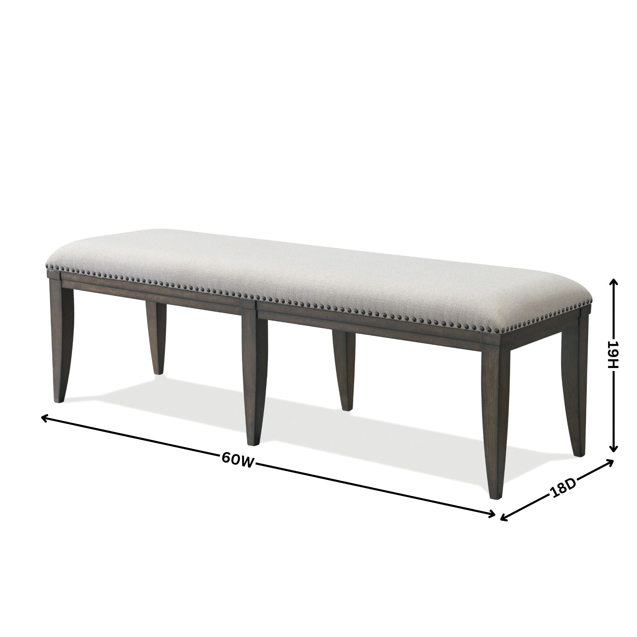 Roundhill Furniture Grant Nailhead Trim Upholstered Dining Bench in Grey - Stylish Seating for Kitchen, Dining Room & Entryway