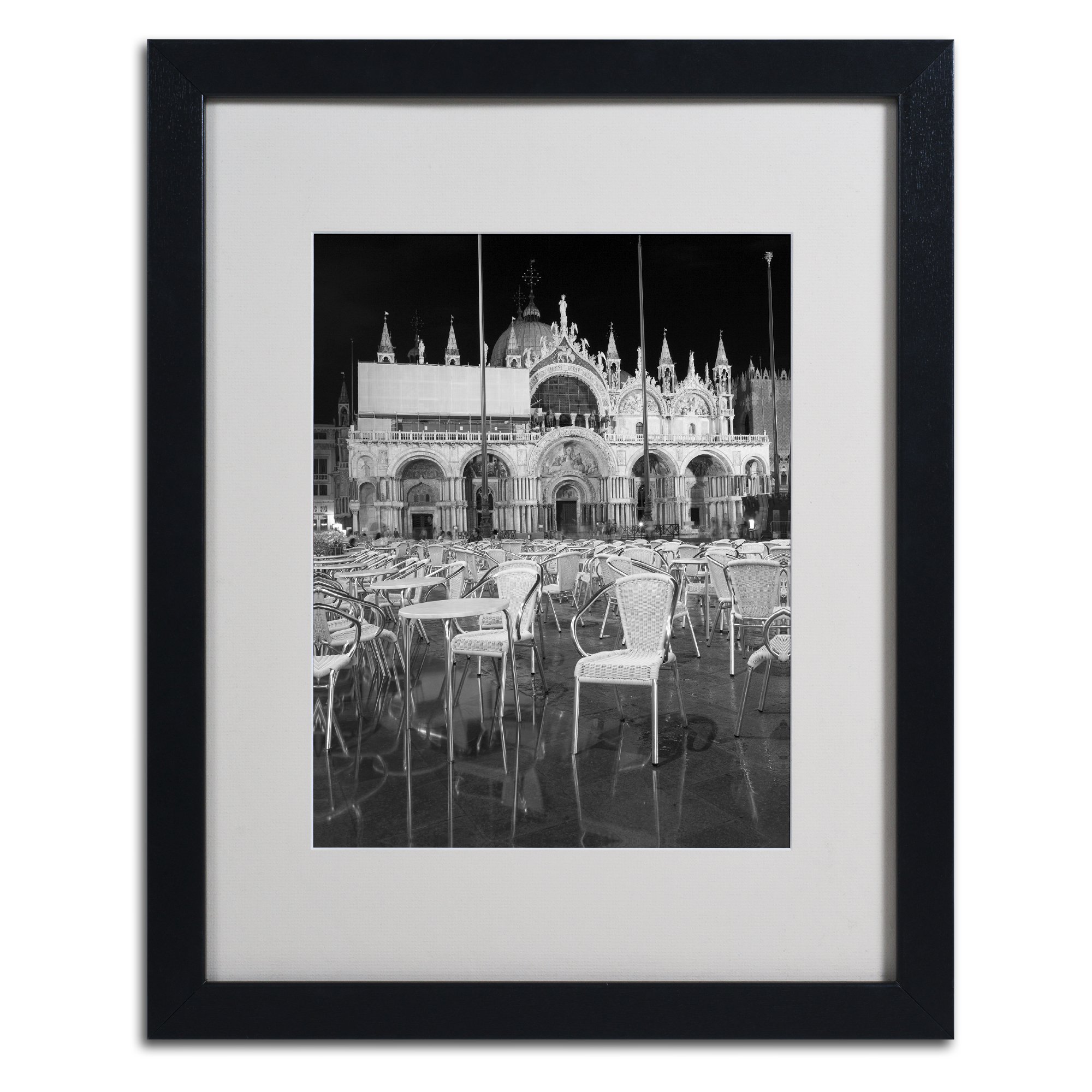Trademark Fine Art Chairs in San Marco by Moises Levy - 16x20 Inch Matted Framed Wall Art with Black Frame - Perfect for Living Room, Office & Gallery Decor