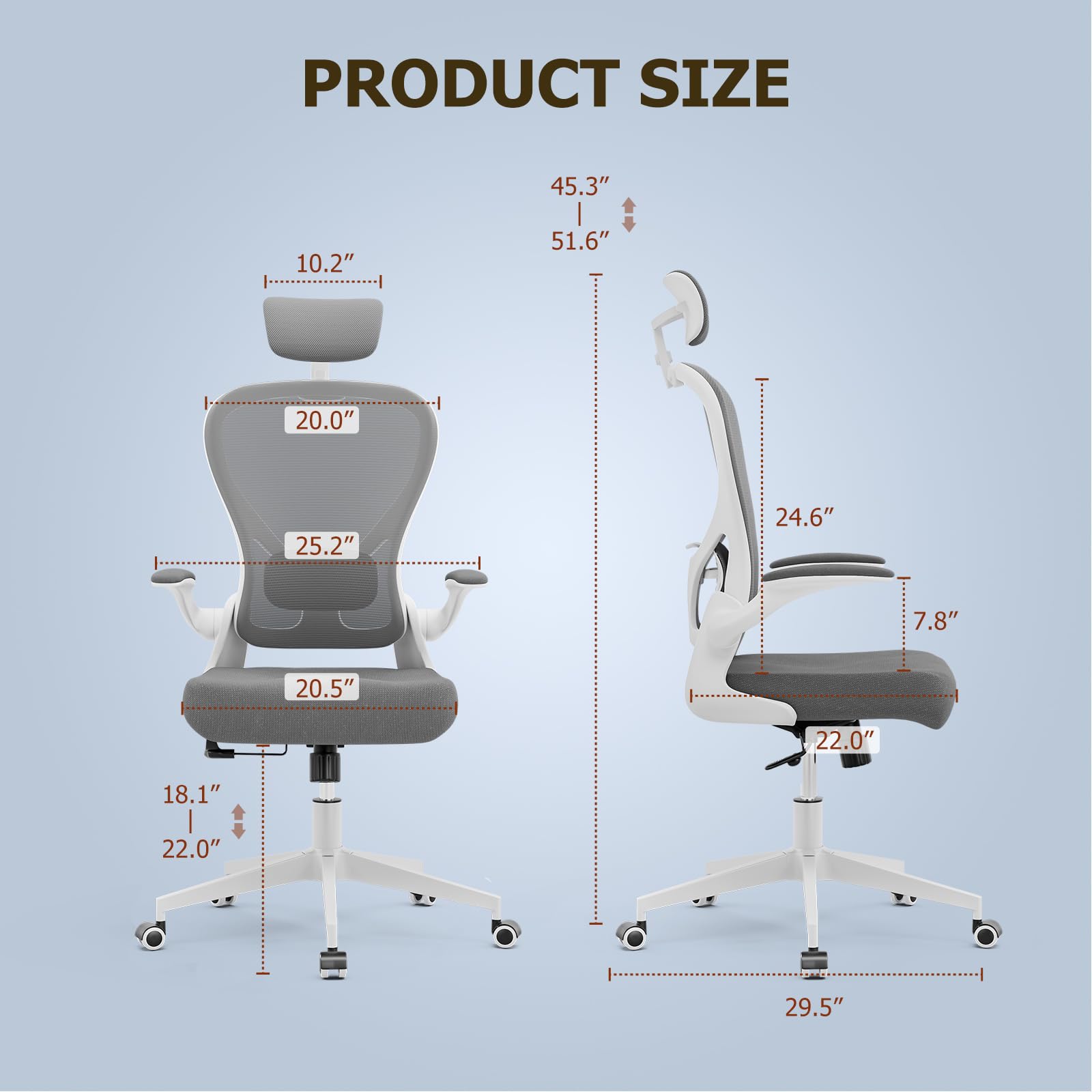 Frylr Heavy Duty Office Chair - Ergonomic Big and Tall Desk Chair with Supportive Mesh Back, 400lbs Weight Capacity, Grey - Perfect for Home Office, Gaming, and Executive Workspaces