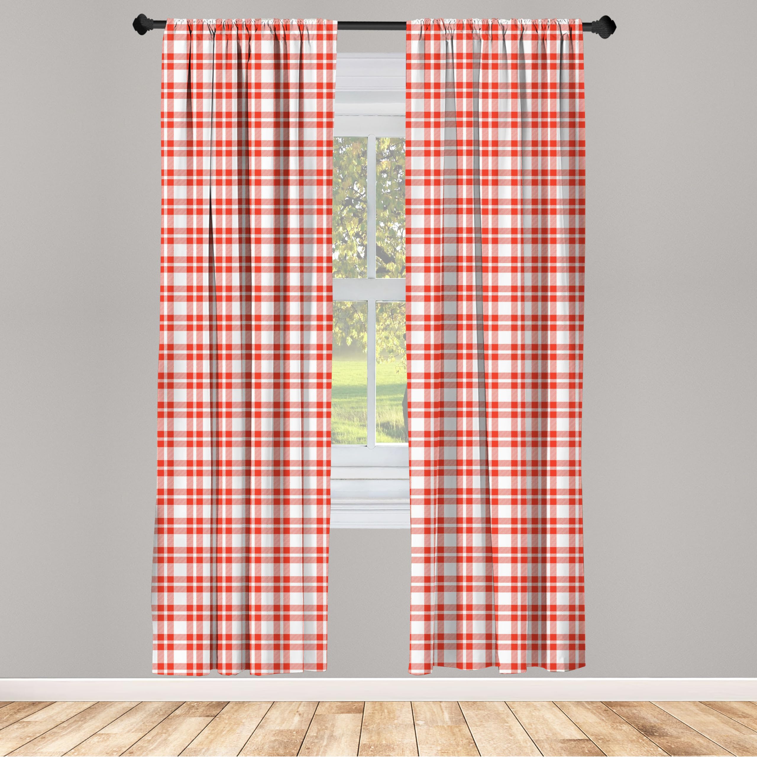 Ambesonne Plaid Curtains - Checkered Country Picnic Pattern with Repeating Squares & Stripes, Modern Window Treatments (2 Panels, 28