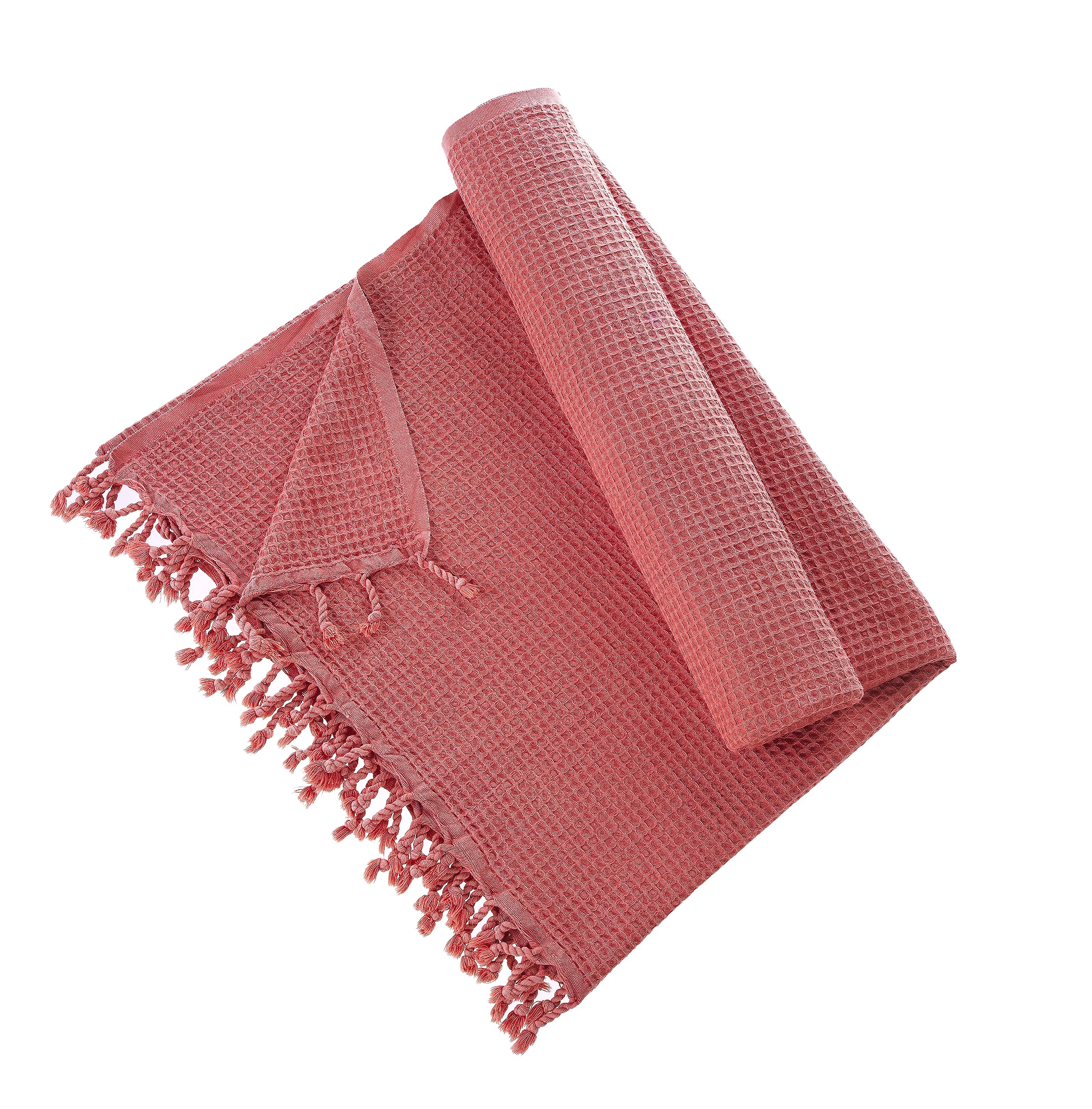 Premium 100% Turkish Cotton Waffle Weave Blanket - Twin Size Lightweight Throw & Bedspread for All Seasons | Breathable Summer Blanket, Sofa Cover, Guest Bedding (Coral, 67