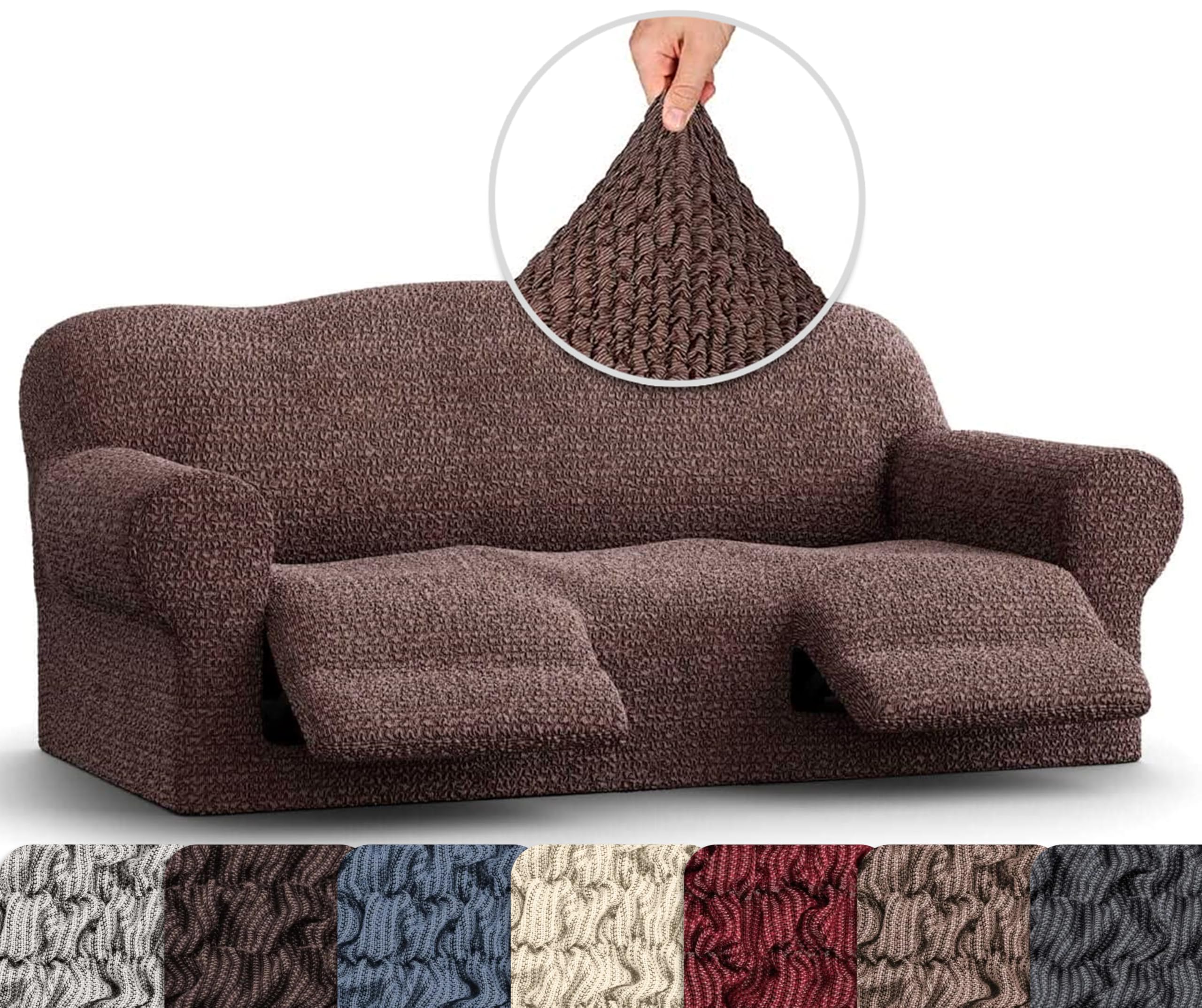 PAULATO BY GA.I.CO. Recliner Sofa Cover - Stretchable 1-Piece Furniture Protector with Soft Polyester Fabric - Form Fit Slipcover for Reclining Couches - Mille Righe Collection in Brown - Perfect for Living Room, Home Theater & Family Gatherings