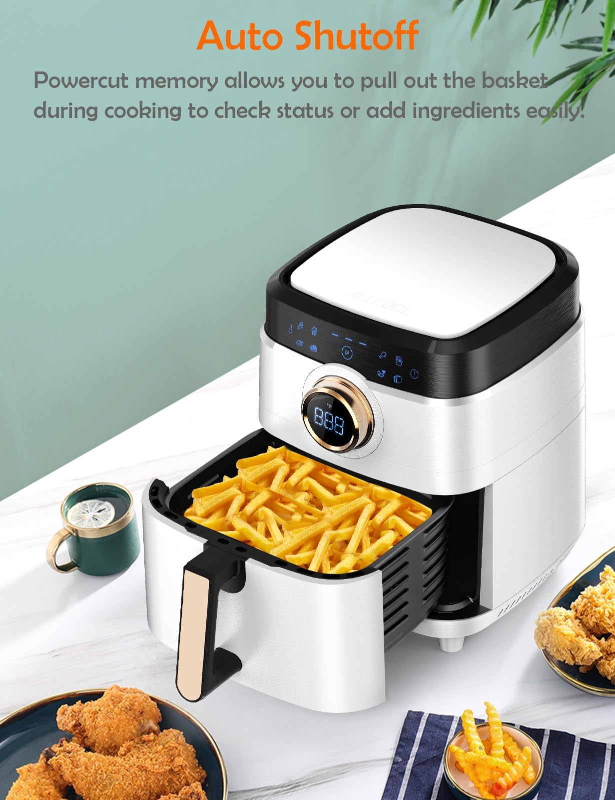 ALLCOOL 8QT Large 1700W Air Fryer Oven with Touch Screen - 8-in-1 Multi-Function Countertop Convection Oven, Dishwasher Safe Nonstick Basket, 36 Recipes Included, BPA & PFOA Free (White) - Perfect for Healthy Frying, Baking, Roasting, and Reheating Meals for Families