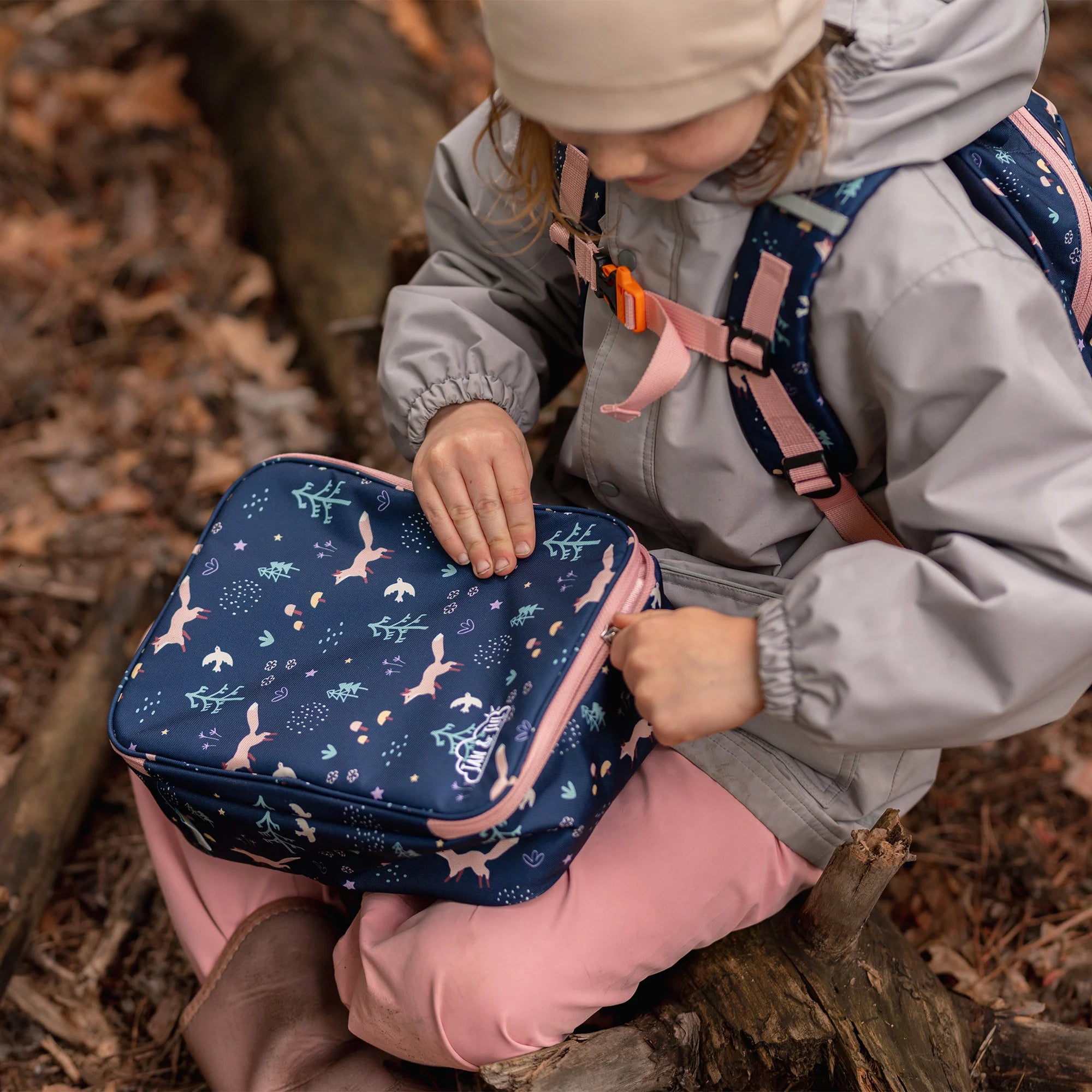 Jan & Jul Insulated Lunch Bag for Kids - Navy Forest Design, Leakproof & Eco-Friendly - Perfect for School, Picnics & Outdoor Activities