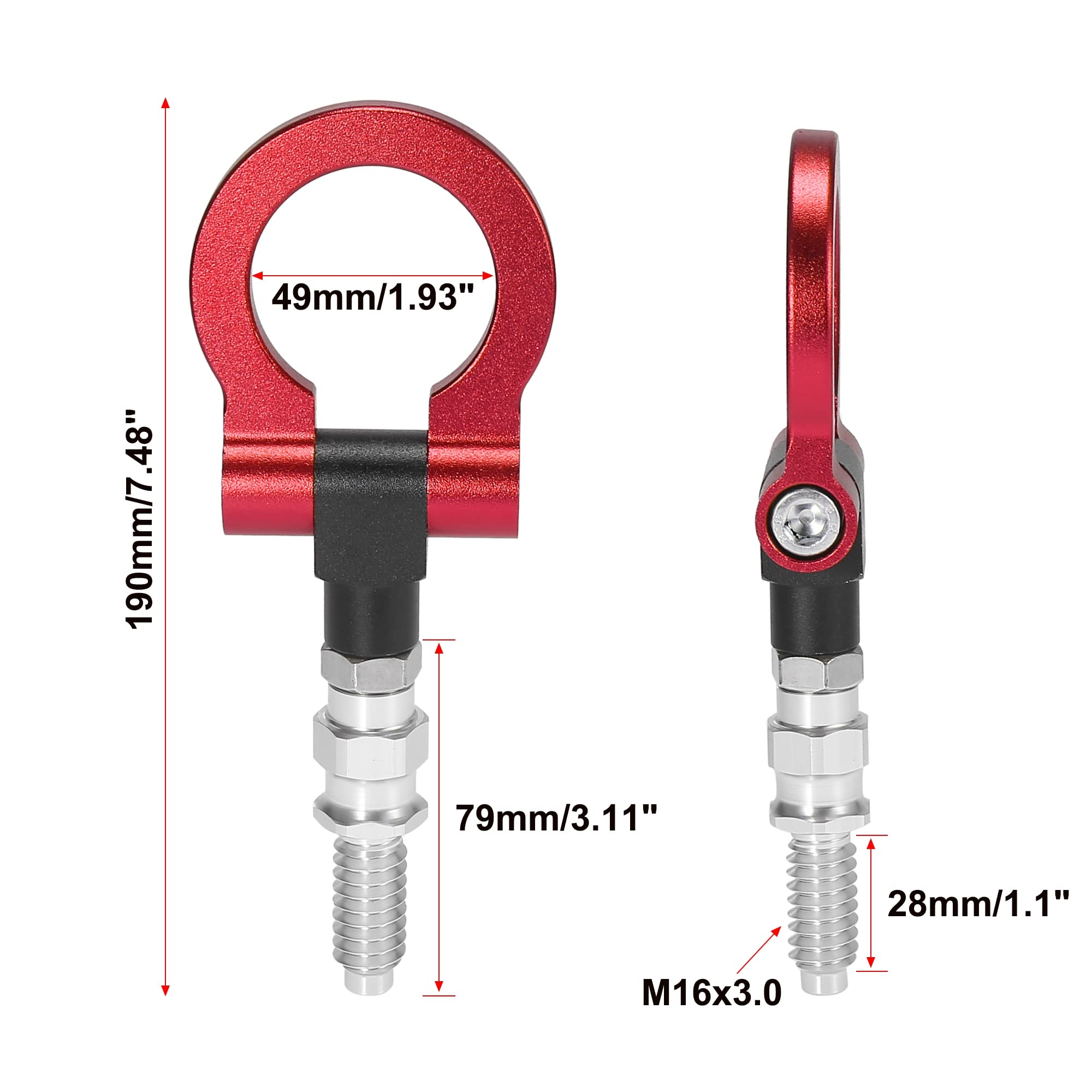 Red Aluminum Alloy Car Tow Hook Kit - Durable Front Bumper Towing Eye for Off-Road & Recovery