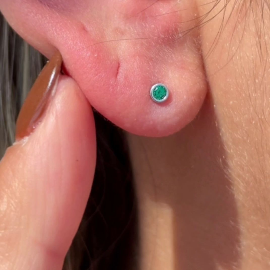 14K White Gold Round Emerald Flat Back Stud Earrings – Bezel Set Gemstone Jewelry for Women, Perfect for Weddings, Parties & Everyday Wear