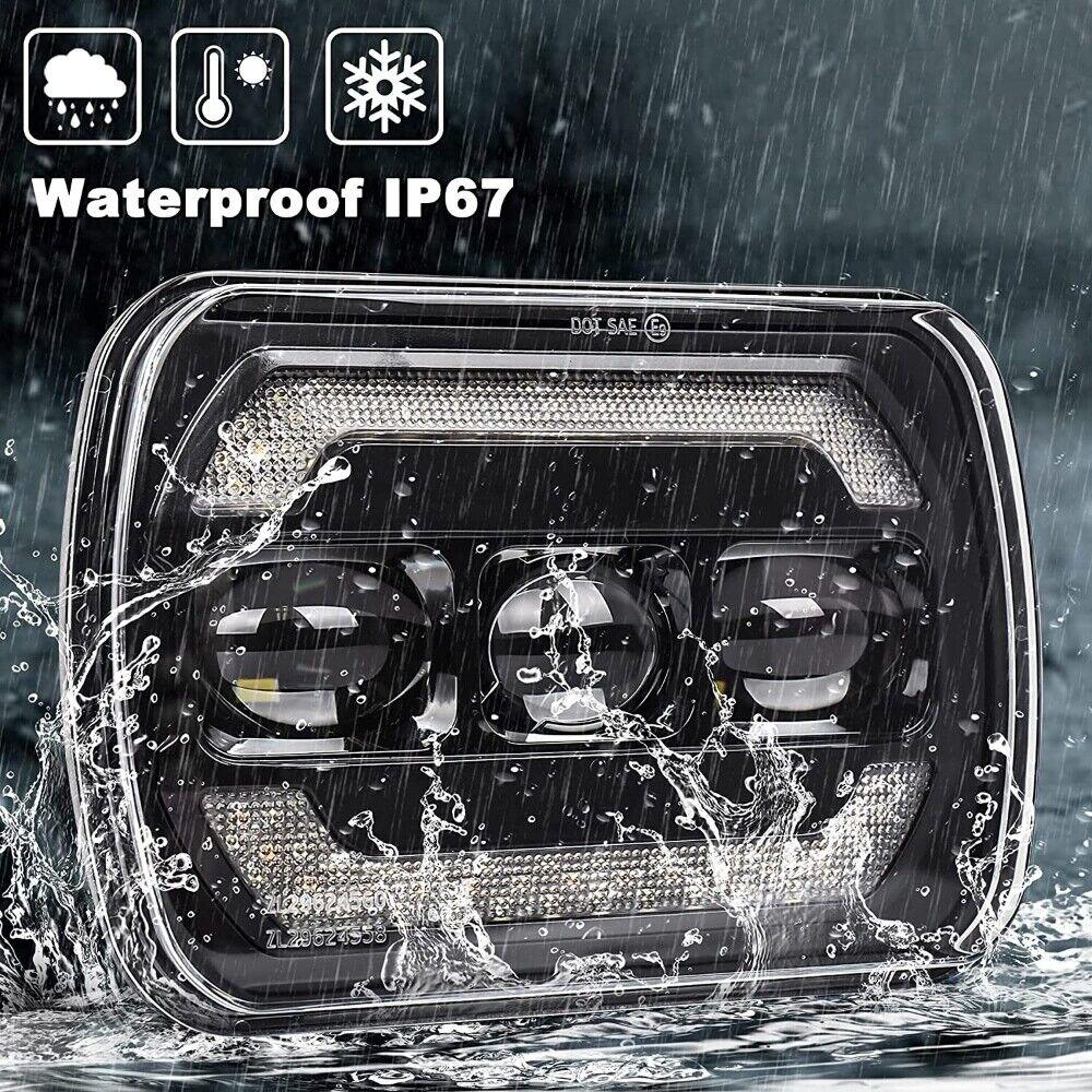 2-Pack 7x6 Inch Sealed Beam LED Headlights - Hi/Lo Beam, Yellow Turn Signal & White DRL - Perfect for Jeep Wrangler, Ford F-150, Chevy Silverado & Off-Road Vehicles