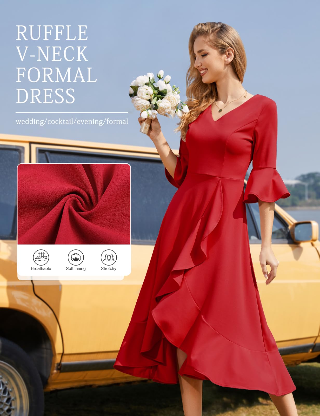 Elegant V-Neck Wedding Guest Dresses for Women - Cocktail & Formal Mother of The Bride Dress for Prom, Evening Party & Special Occasions | Perfect for Weddings, Galas, and Black Tie Events