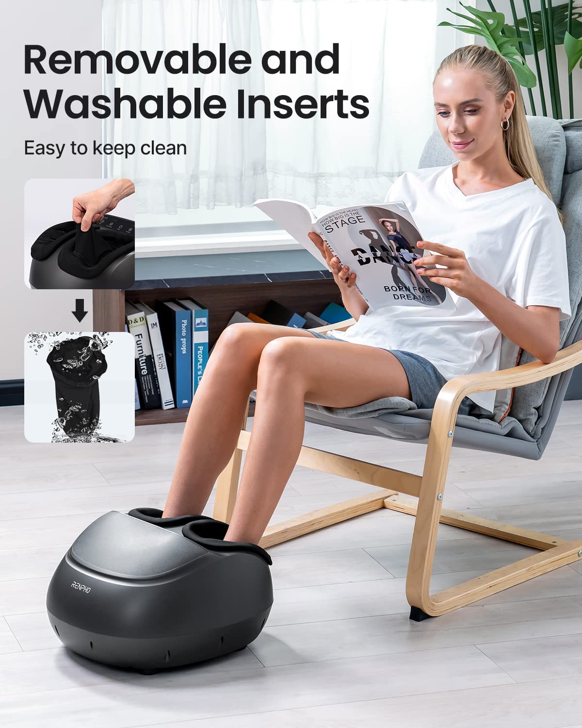 RENPHO Shiatsu Foot Massager with Heat & Wireless Remote - 2025 Upgraded Deep Kneading for Plantar Fasciitis, Neuropathy Relief - FSA/HSA Eligible Foot Spa Machine - Perfect for Home/Office Use & Mother's Day Gifts (Fits Up to Size 14)