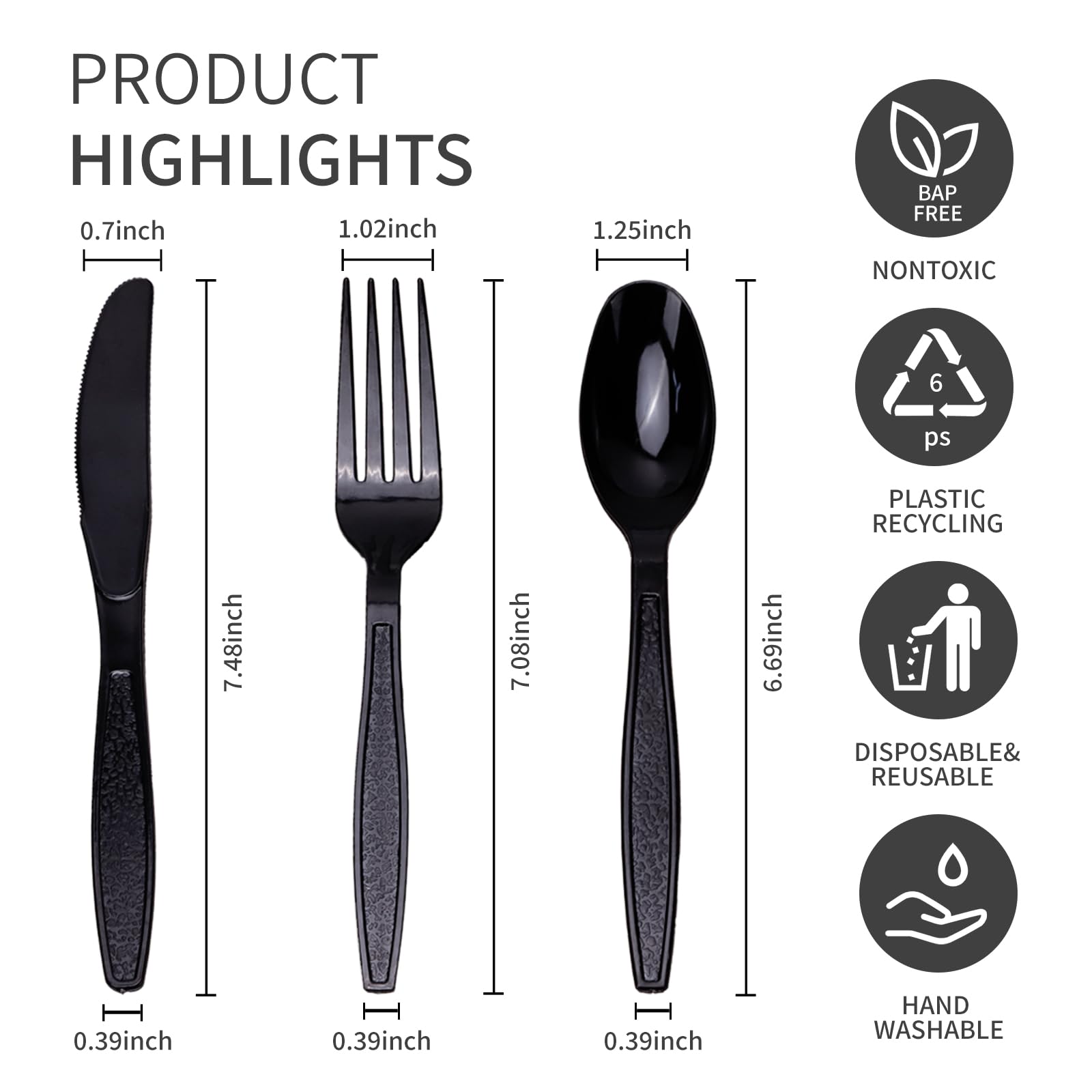 260 PCS Black Disposable Cutlery Set - Durable Plastic Forks Spoons Knives for Wedding Camping Travel