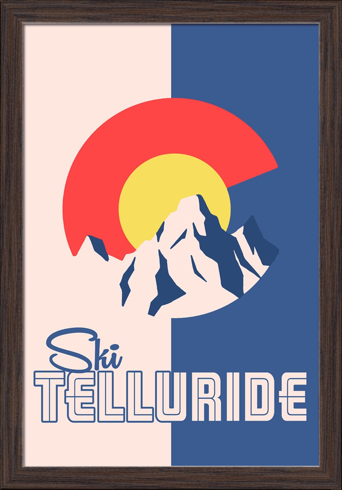 16x24 Ski Telluride Colorado Giclee Fine Art Print - Recycled Wood Frame in Espresso Brown - Perfect for Home, Office & Cabin Decor
