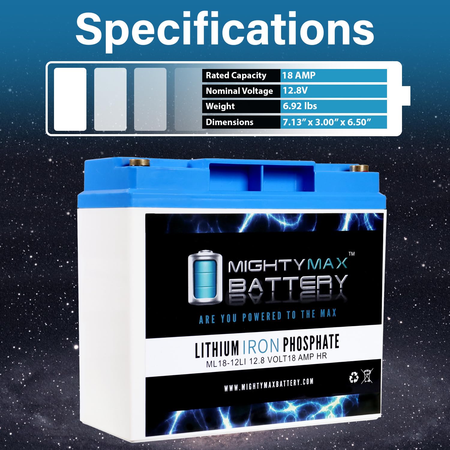 Mighty Max 12V 18AH Lithium Battery Replacement for Amstron AP-12180NB - Perfect for Power Wheels, Scooters, and Outdoor Equipment