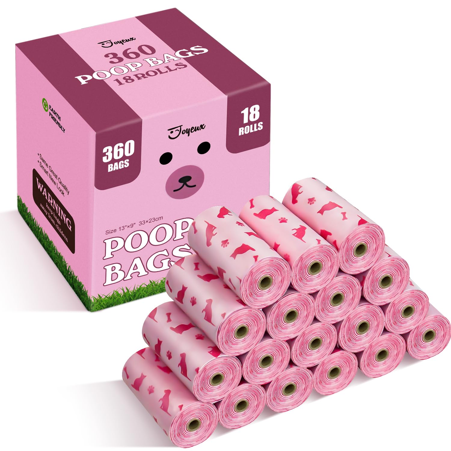 360 Count Extra Thick Leak Proof Dog Poop Bags with Dispenser | Unscented Pet Waste Bags for Dogs & Cats | Durable Doggie Poop Bag Holder | Perfect for Walks, Parks & Backyard Cleanup (Pink)