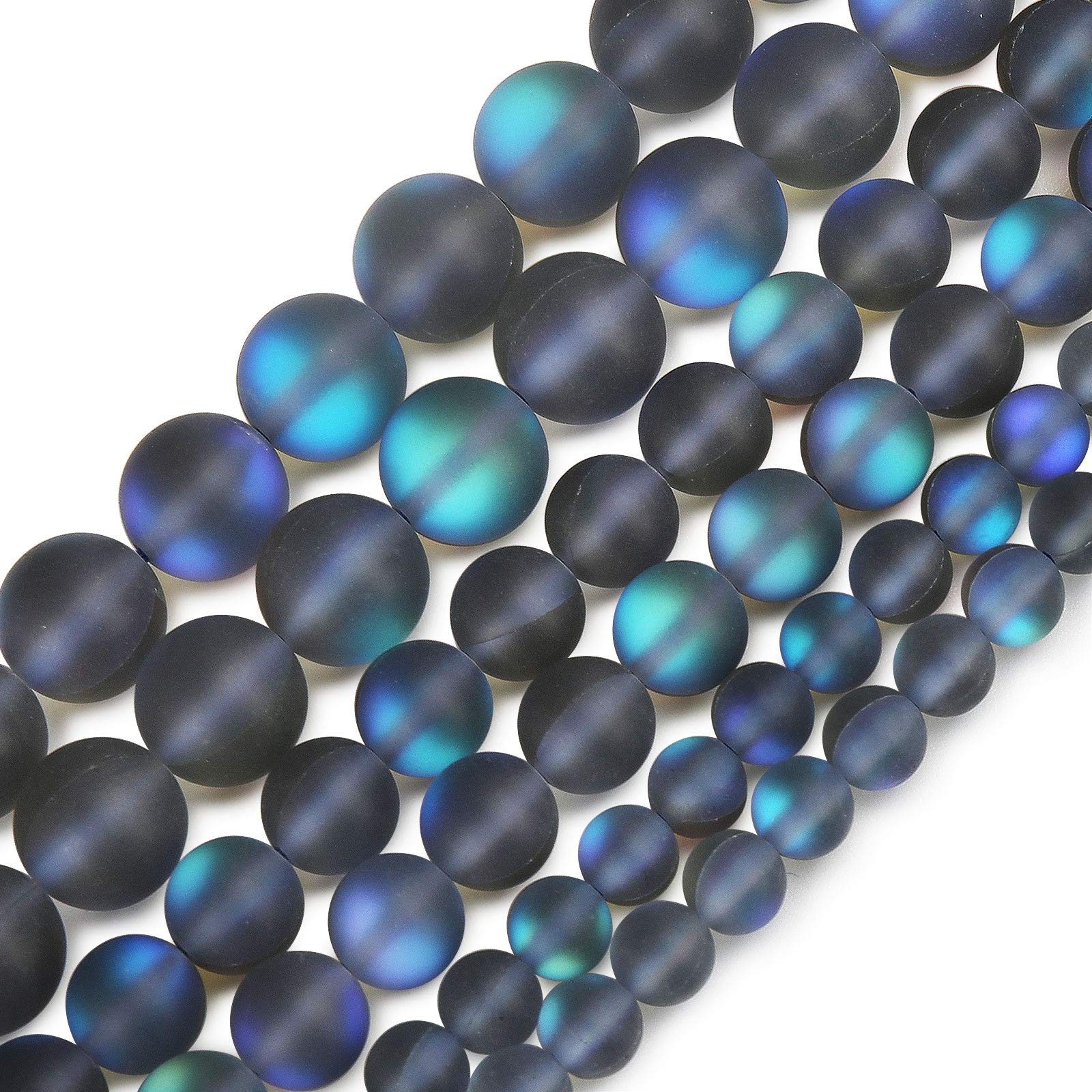 10mm Matte Gray Aurora Crystal Glass Beads - Frosted Glitter Shining Mermaid Round Loose Beads for Jewelry Making, DIY Bracelets & Necklaces | Rainbow Holographic Synthetic Moonstone | Perfect for Handmade Crafts, Gift Making & Boho Style Accessories