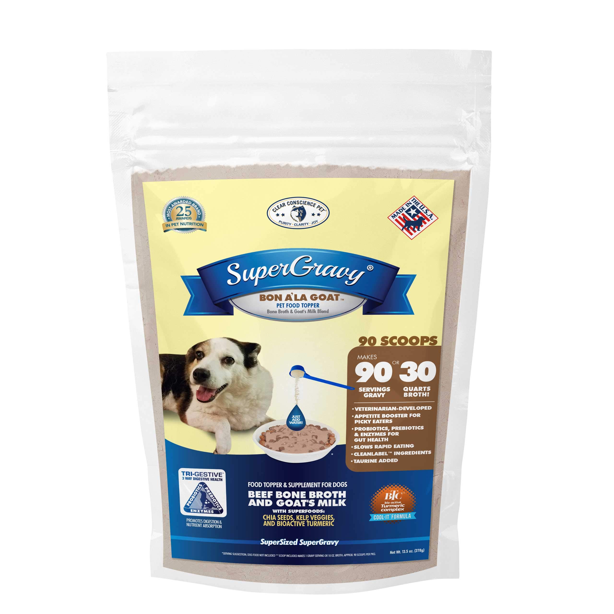 SuperGravy Bon A’ La Goat Natural Dog Food Topper - Grain Free Beef Bone Broth & Goat Milk Supplement for Dogs - Gluten Free, 90 Scoops (01099, White) - Perfect for Picky Eaters & Digestive Health Support