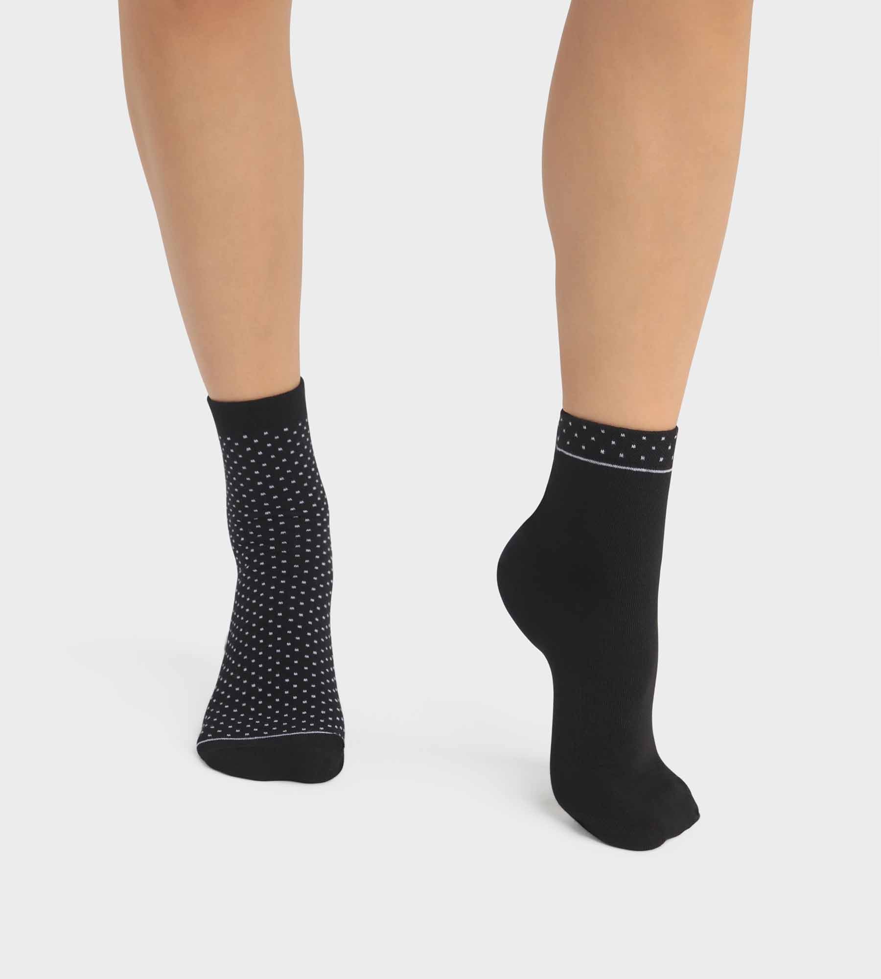 Organic Cotton Polka Dot Women's Socks 2-Pack - Black - Comfortable & Breathable for Everyday Wear, Workouts & Casual Outfits