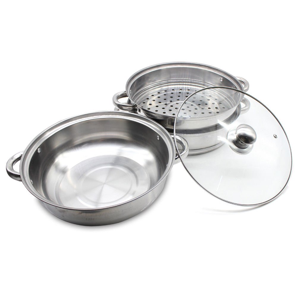 3-Tier Stainless Steel Steamer Pot - 11 Inch Induction-Compatible Food Steamer with Glass Lid - Perfect for Dim Sum, Vegetables & Seafood - Ideal for Home Kitchen & Asian Cooking