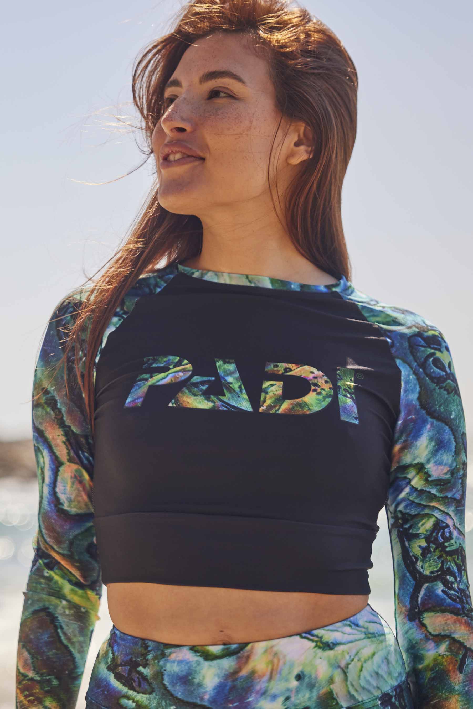 PADI Abalone Cropped Rash Guard - UV Protection Swim Shirt for Women & Girls - Perfect for Surfing, Swimming & Beach Activities
