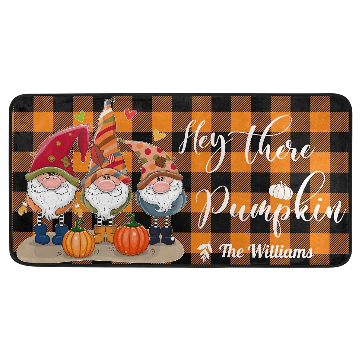 Custom Fall Kitchen Rugs Non-Slip - Buffalo Plaid Thanksgiving Mat for Farmhouse Decor (39