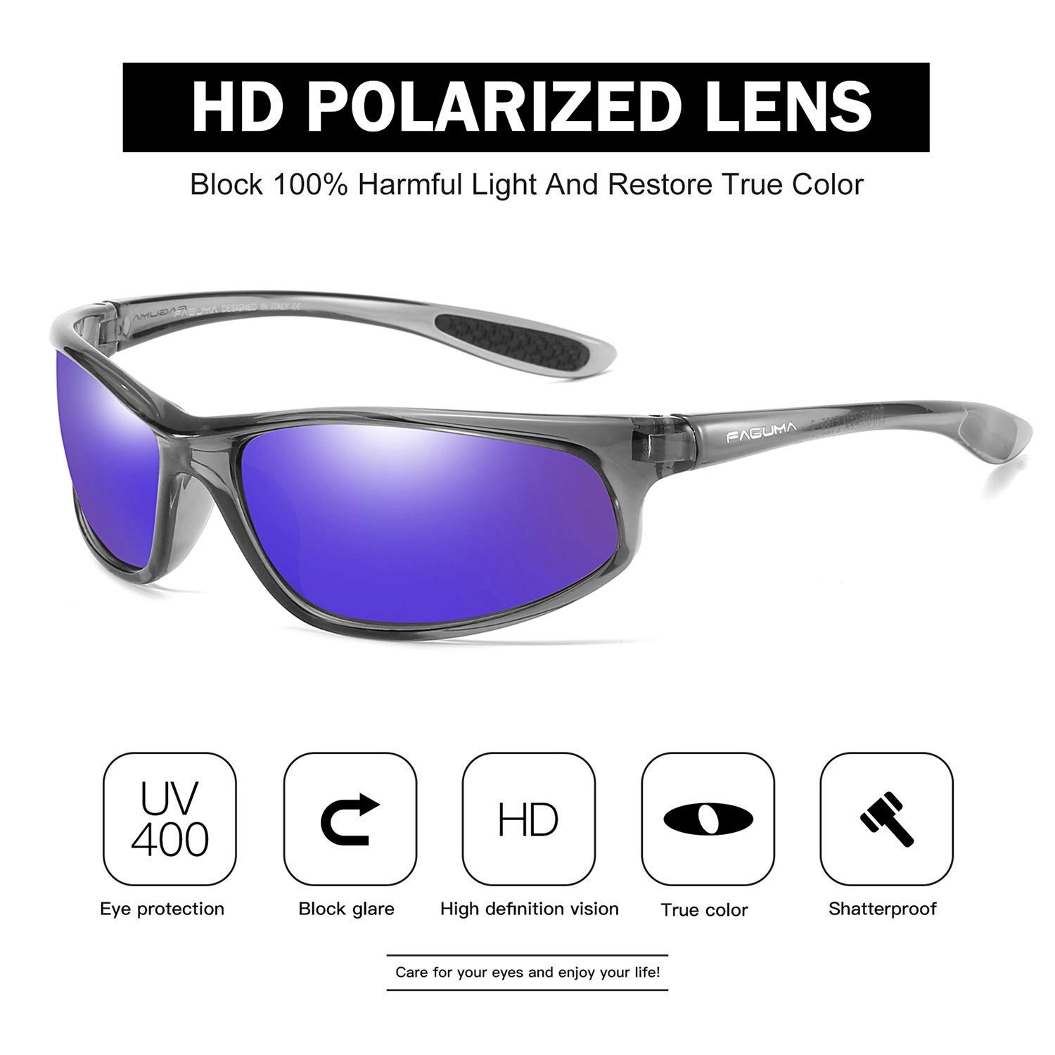 FAGUMA Polarized Sports Sunglasses for Men - UV400 Protection for Cycling, Driving, Fishing & Outdoor Activities - Lightweight & Durable for All-Day Comfort