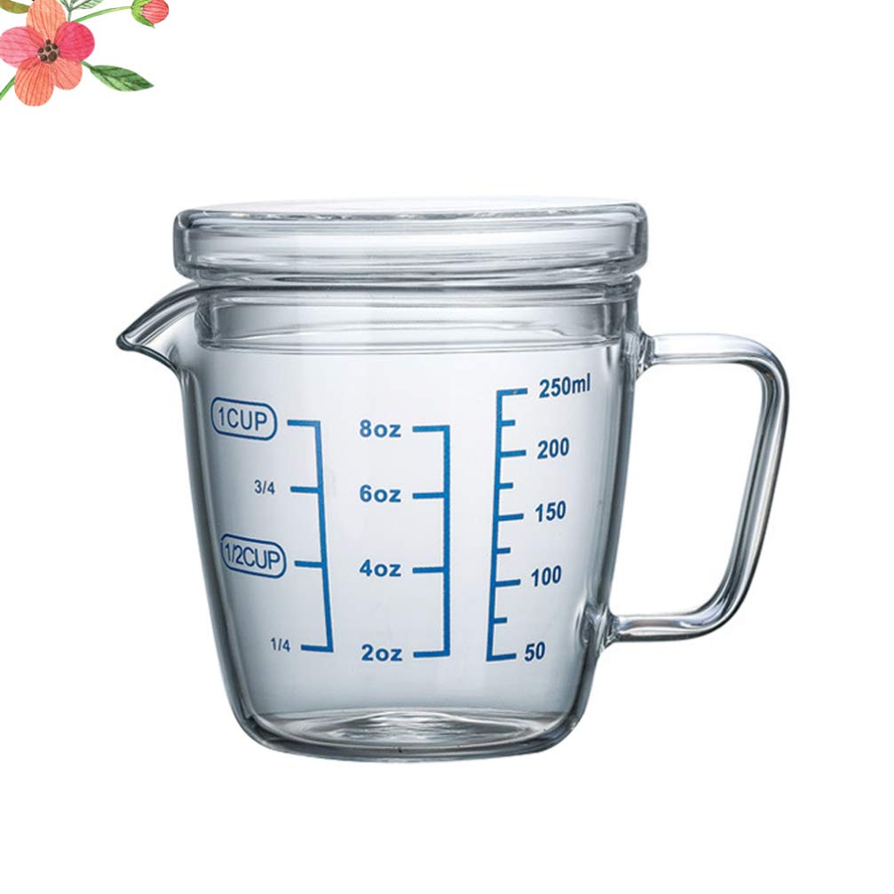 Heat Resistant Glass Measuring Cup with Lid - 250ml, Microwave Safe, Easy to Read Scale Markings - Perfect for Baking, Cooking, and Liquid Measurement in Kitchen