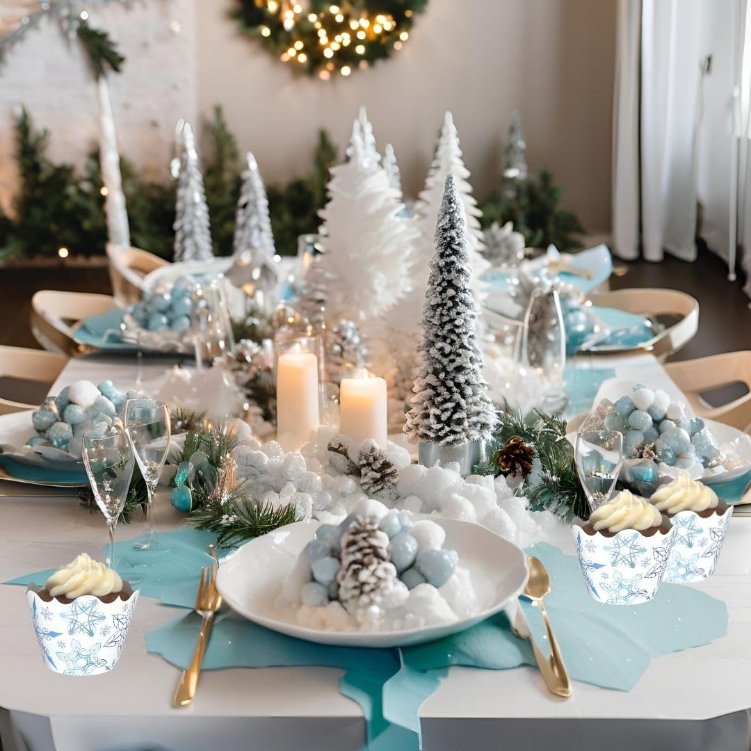 Frozen Snowflake Cupcake Wrappers (12 Pack) - Winter Wonderland Birthday Party Decorations, Blue Icicle Themed Party Supplies for Girls - Perfect for Winter Birthday Parties, Baby Showers & Christmas Celebrations