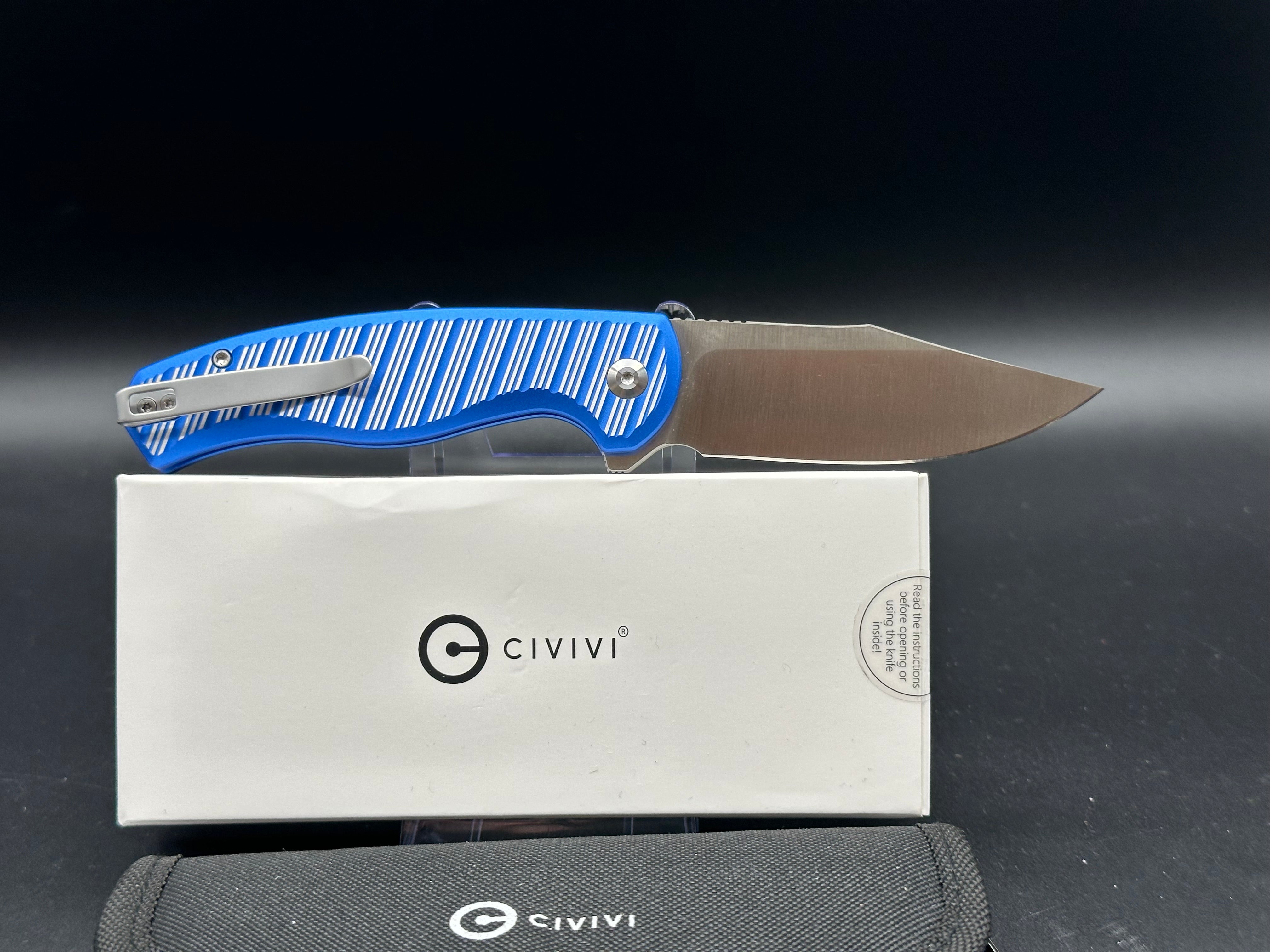 CIVIVI STORMHOWL Folding Knife - Bright Blue/Satin Flat Aluminum Handle, Nitro-V Steel Blade, Clip Point Plain Edge - EDC Pocket Knife for Outdoor Camping, Hiking & Everyday Carry (Model C23040B-2)
