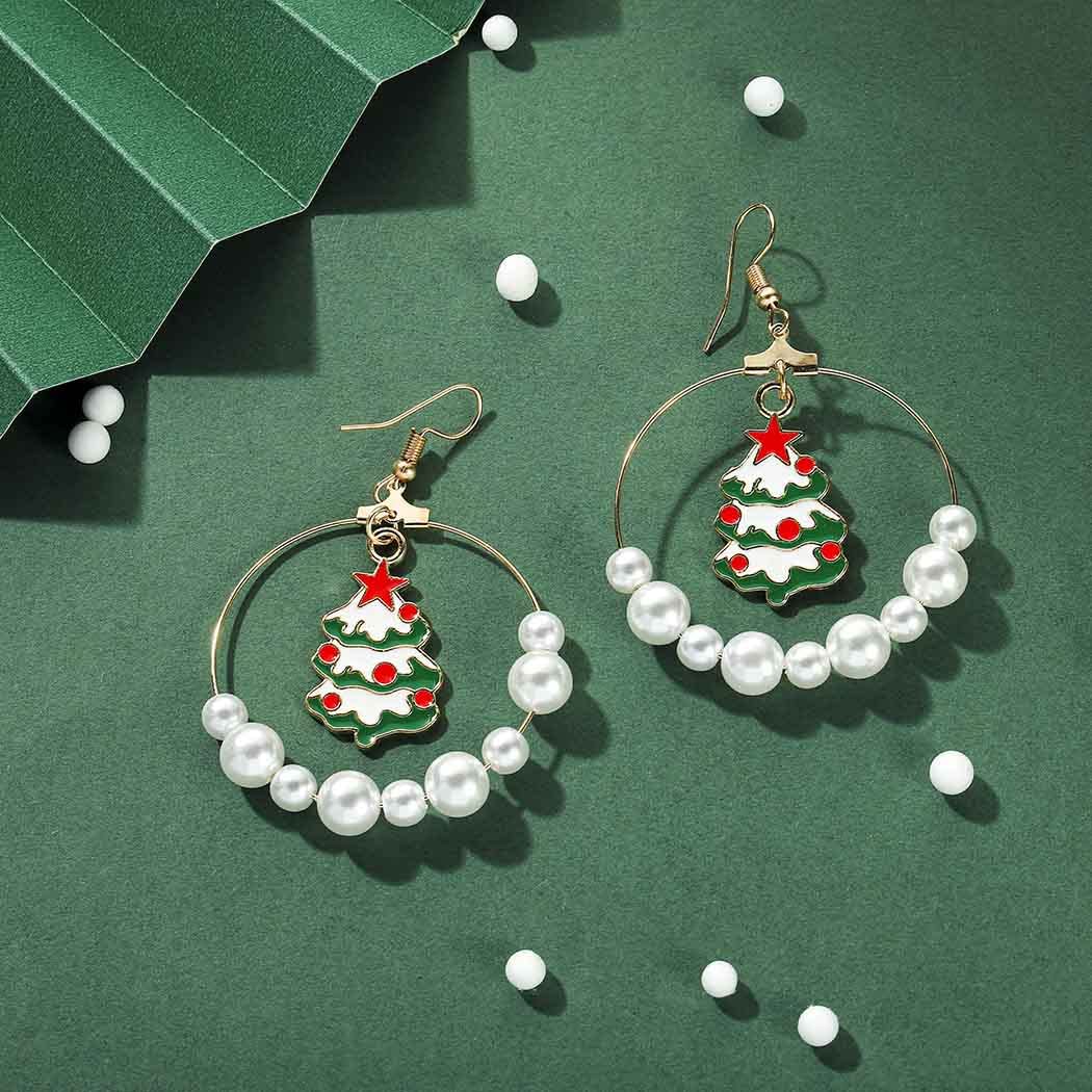 Gangel Elk Dangle Earrings with Pearls - Elegant Christmas Jewelry for Women & Girls | Perfect for Holiday Parties, Gifts & Festive Occasions (1 Pair)