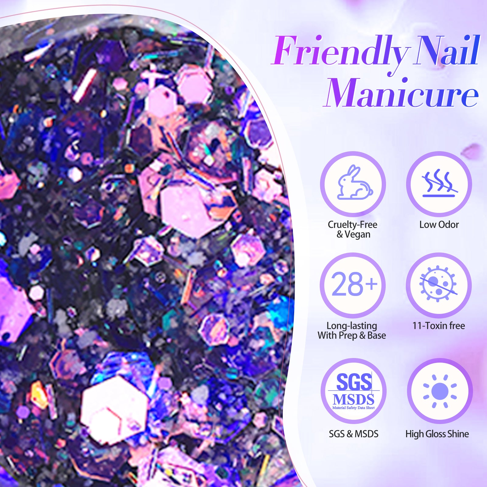 Purple Glitter Gel Nail Polish with Sequins - 15ml Crape Myrtle Shade SG12 for Professional Salon & DIY Manicure at Home