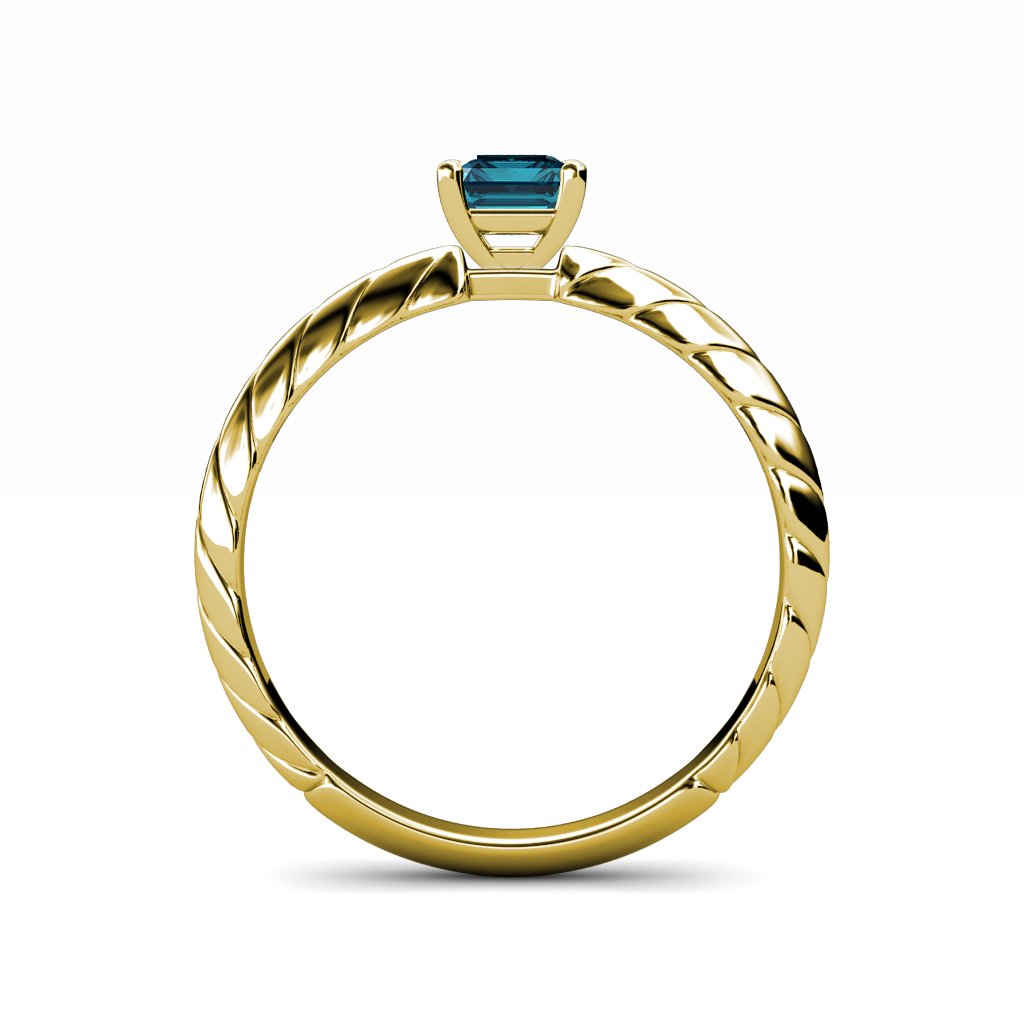 London Blue Topaz 7x5mm Emerald Cut Solitaire Rope Engagement Ring - 0.90 Carat 14K Yellow Gold - Perfect for Proposals, Weddings & Anniversary Gifts