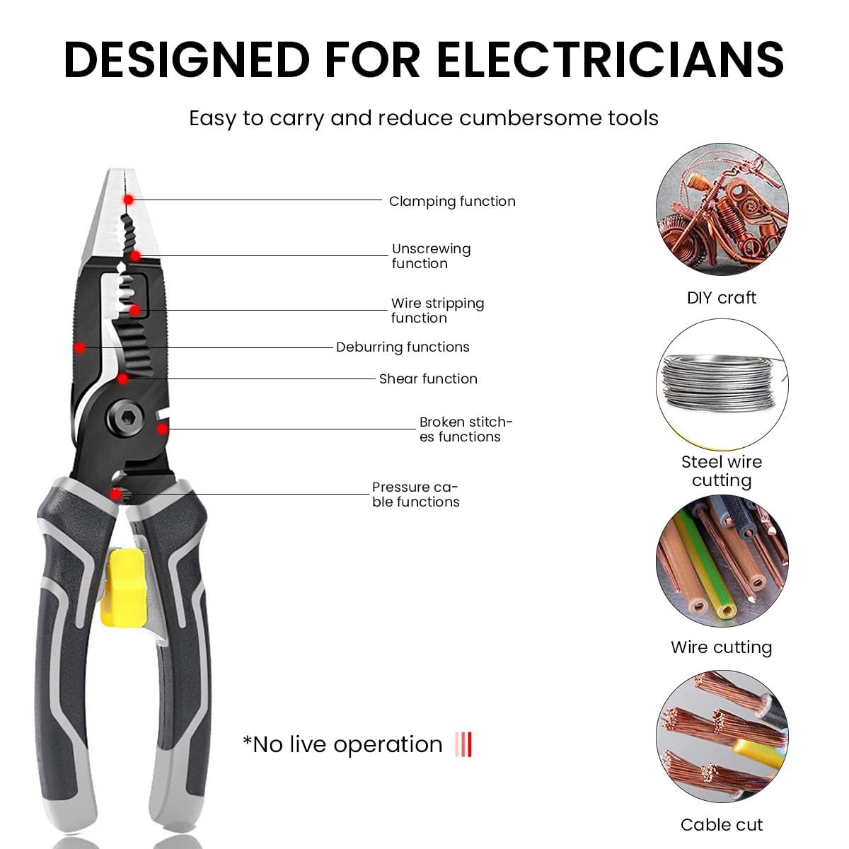 ZIBUYU® 7-in-1 Wire Stripper Tool - Professional Electric Cable Stripper, Cutter & Crimper for DIY, Electrical Work & Home Improvement Projects