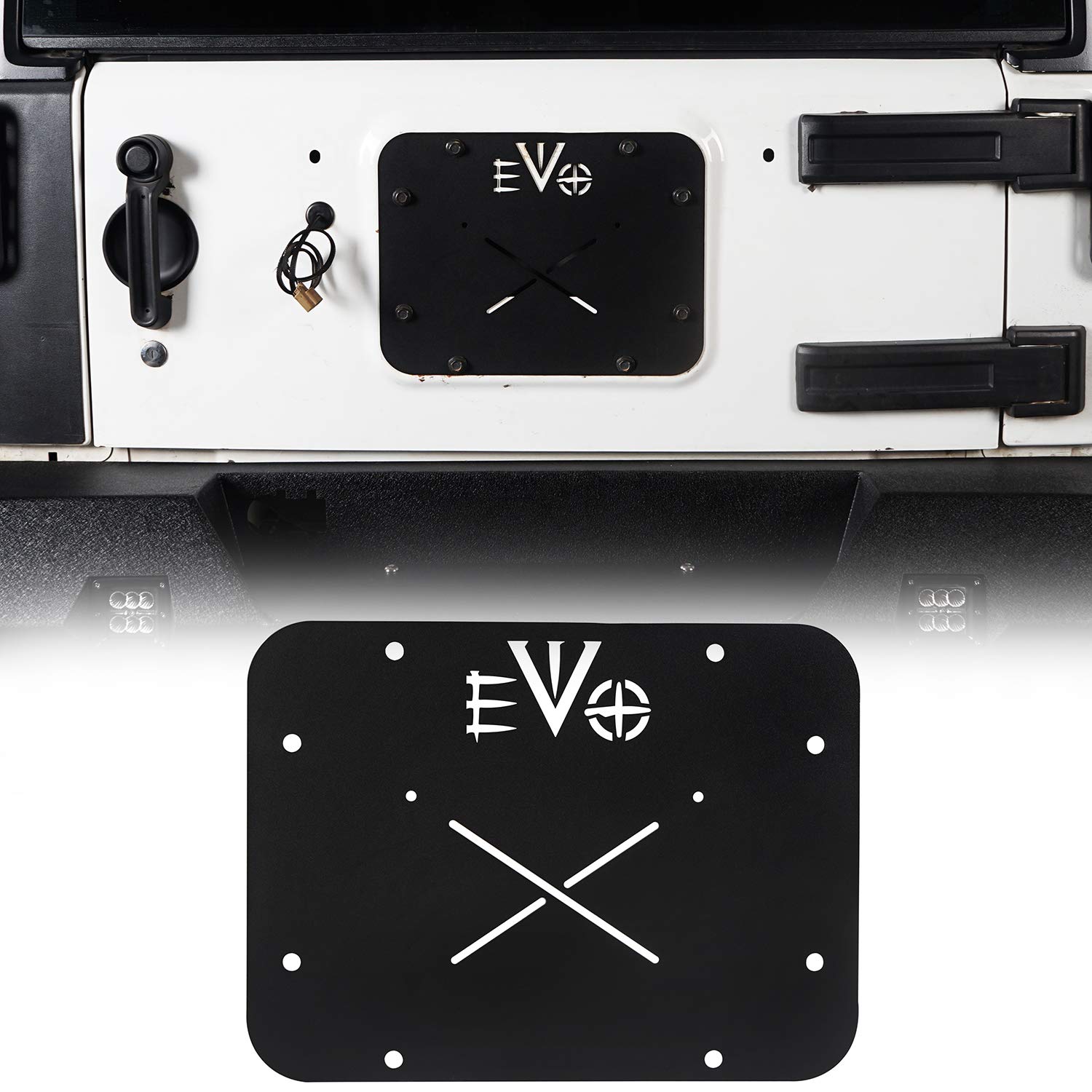 u-Box Wrangler Spare Tire Delete Plug - Heavy Duty Steel EVO Tailgate Vent Plate Cover for Jeep Wrangler JK & JKU Unlimited (2007-2018 Models) - Off-Road Accessory & Customization Upgrade for Jeep Enthusiasts