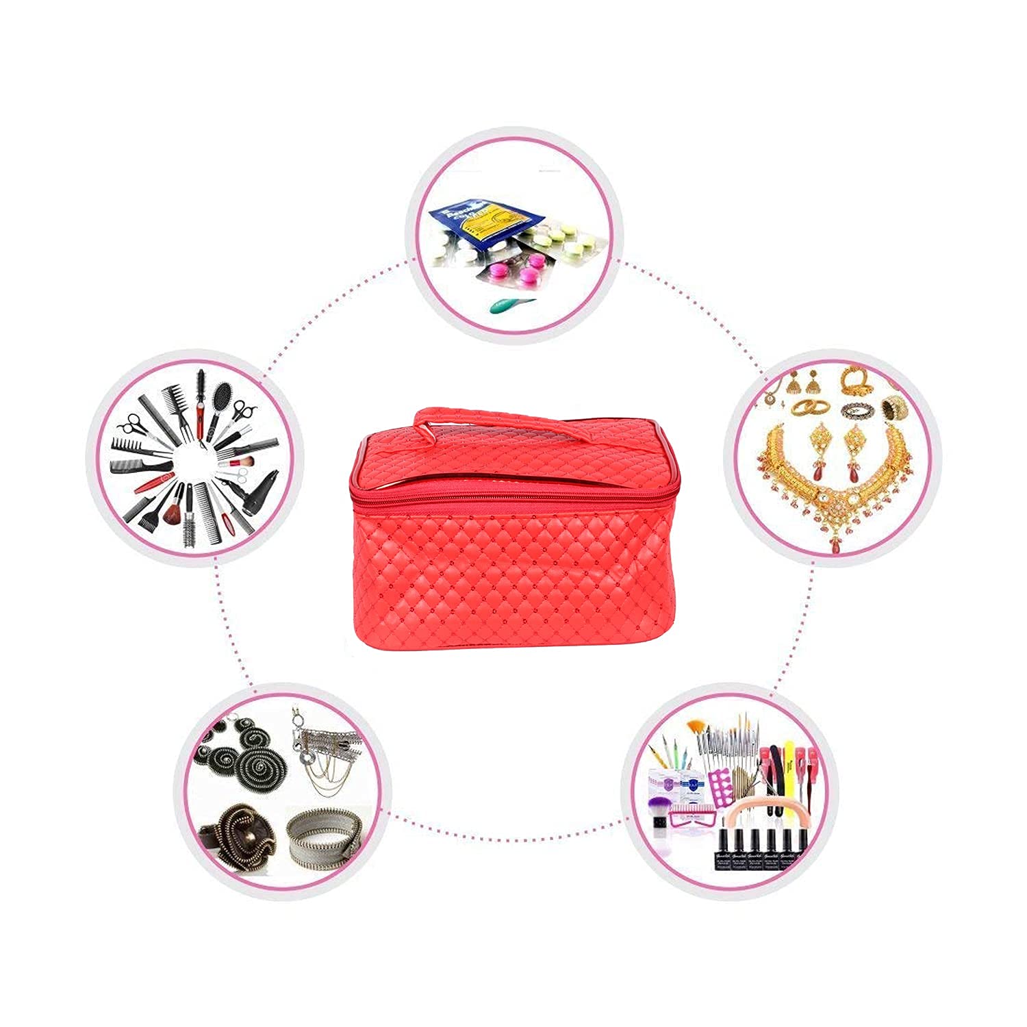 Stylish Red Makeup Bag & Cosmetic Pouch - N A PURSE Sitara RED 01 | Travel Organizer for Cosmetics, Toiletries & Jewelry | Perfect for Daily Use, Travel & Gift Giving