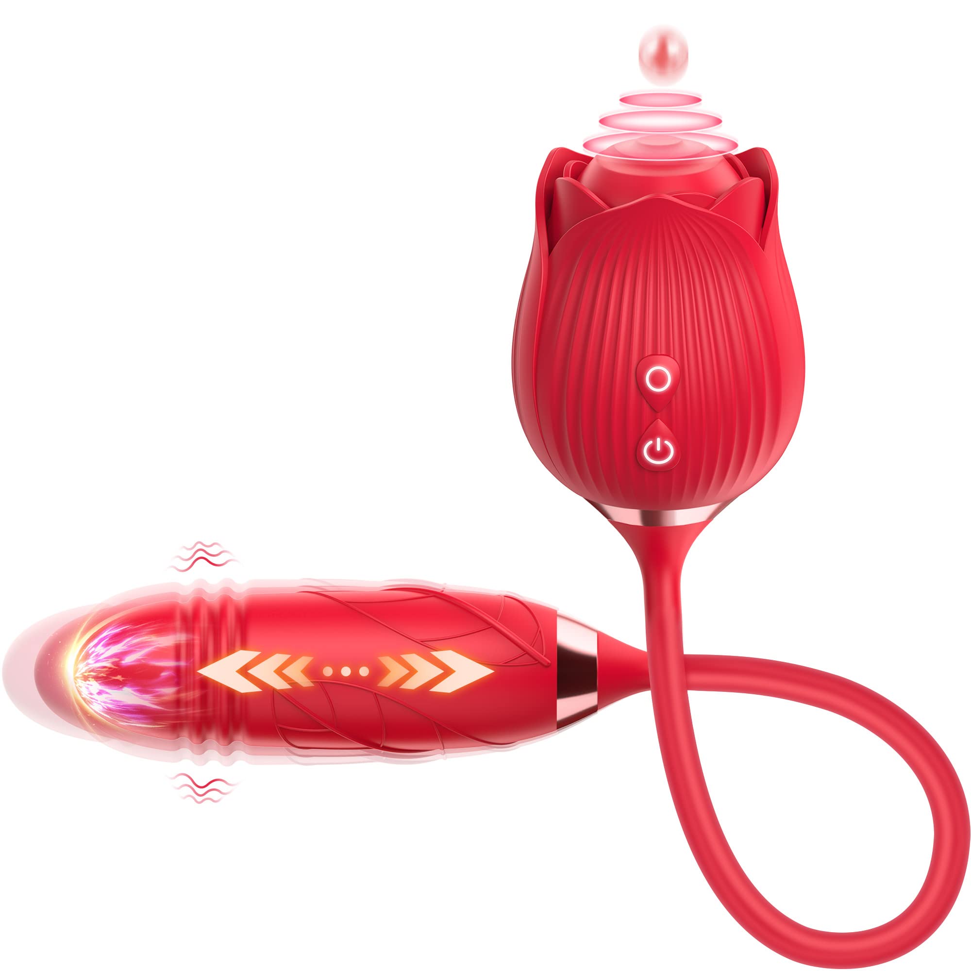EVYLEEN Rose Vibrator for Women - 10 Thrusting & Vibration Modes, Clitoral Stimulation with Tongue, Thrusting Dildo for Intimate Pleasure | Perfect for Couples Play, Solo Exploration & Sensual Massage