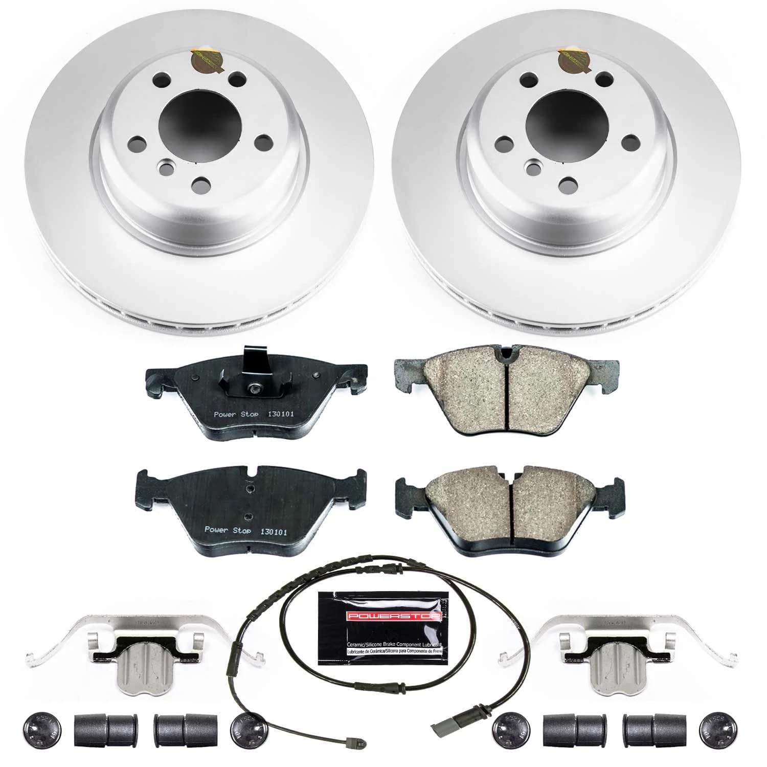 Power Stop CRK6032 Z23 Evolution Sport Front Brake Kit - Coated Rotors & Carbon Fiber Ceramic Brake Pads with Front Sensor Wire | High-Performance Braking for Cars, Trucks & SUVs | Ideal for Daily Commuting, Racing & Towing