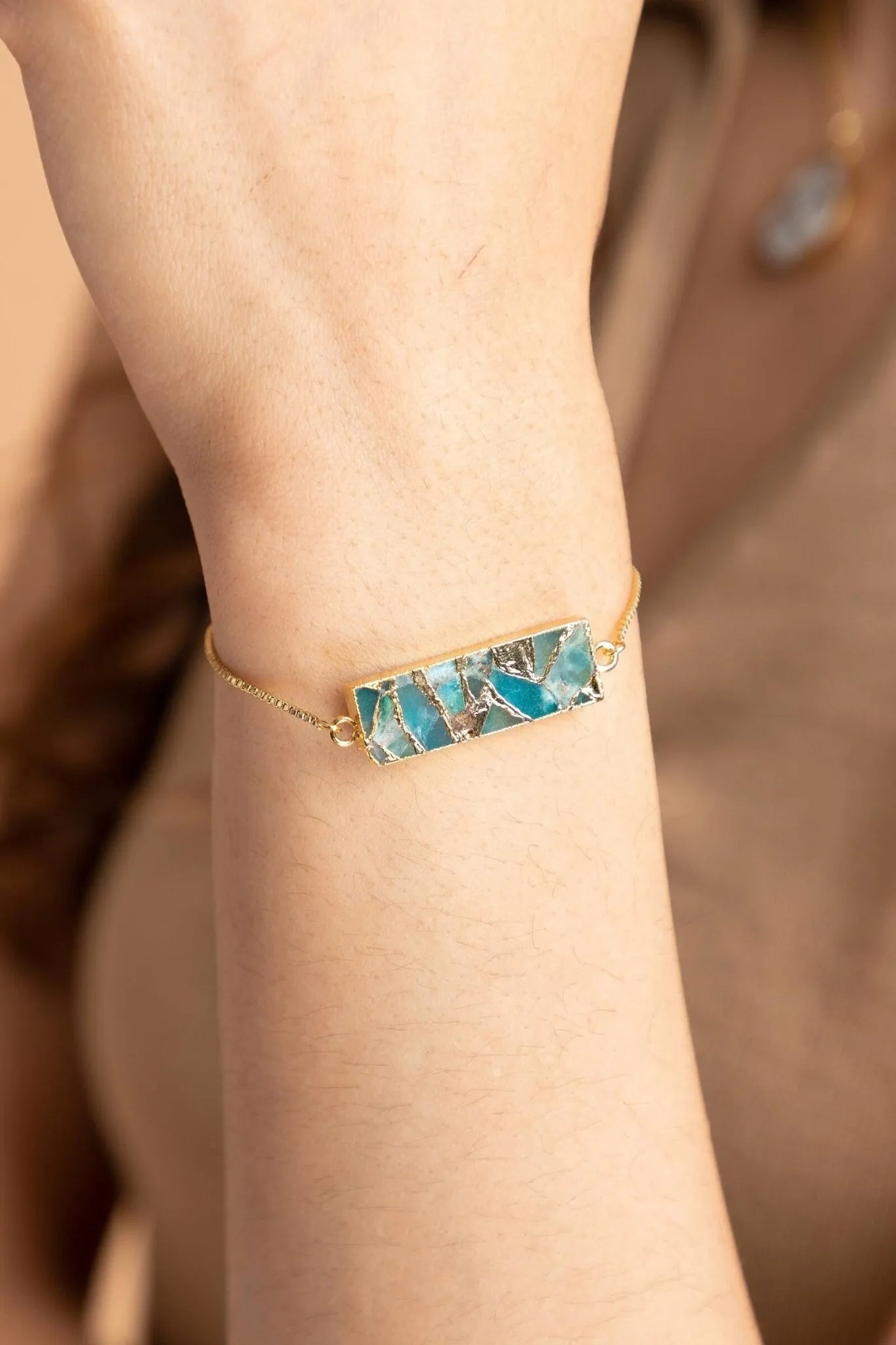 Mojave Rectangle Stone Bracelet for Women - Natural Gemstone Beaded Cuff Bracelet - Boho Chic Jewelry for Everyday Wear & Special Occasions