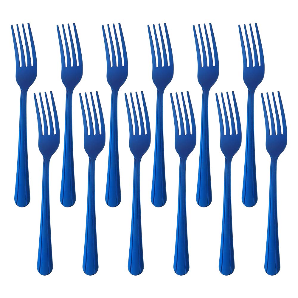 QIBOMOON 12-Piece Stainless Steel Dinner Fork Set - 7-inch Silverware Flatware for 12 People, Dishwasher Safe & Rust Resistant, Elegant Blue Cutlery Set for Restaurants, Dinner Parties & Home Dining