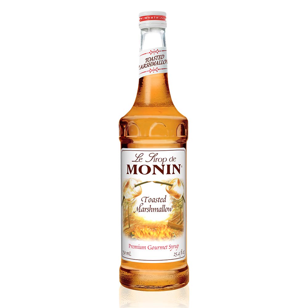 Monin Toasted Marshmallow Syrup 750ml - Natural Flavor, Non-GMO, Gluten-Free | Perfect for Coffee, Hot Chocolate, Milkshakes & Cocktails | Campfire-Inspired Dessert Syrup for Baking & Drink Mixing