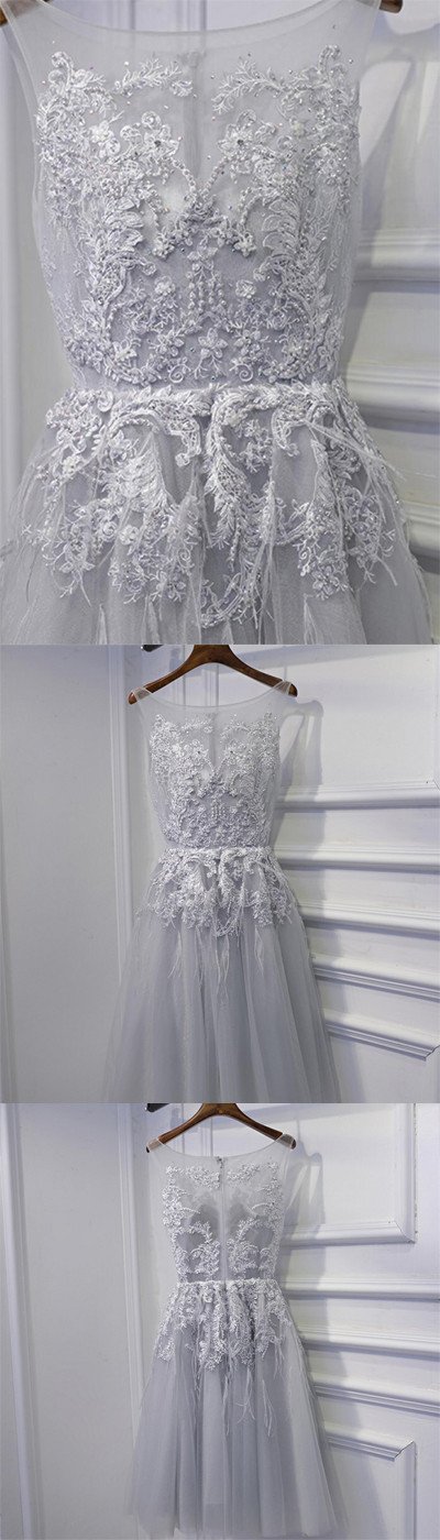 Elegant Gray Lace Beaded Short Prom Dress for Homecoming - Affordable Party Dress for Teens - Perfect for Dances, Parties & Special Occasions - Style CM262