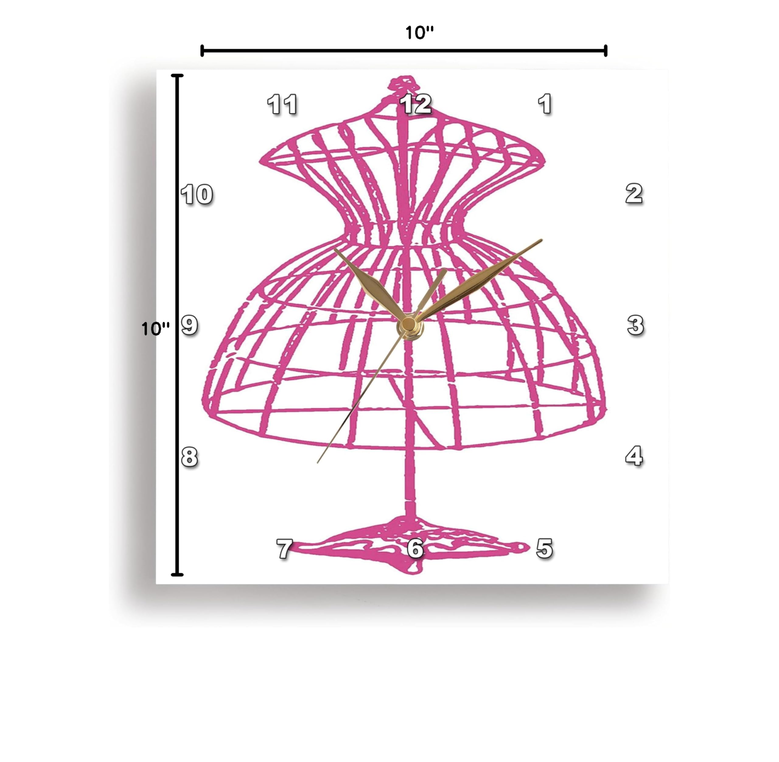 3D Rose Pink Dress Form Wall Clock - 10 x 10 Inch Stylish Home Decor for Bedroom, Living Room & Office | Unique Fashion-Inspired Timepiece for Women & Girls