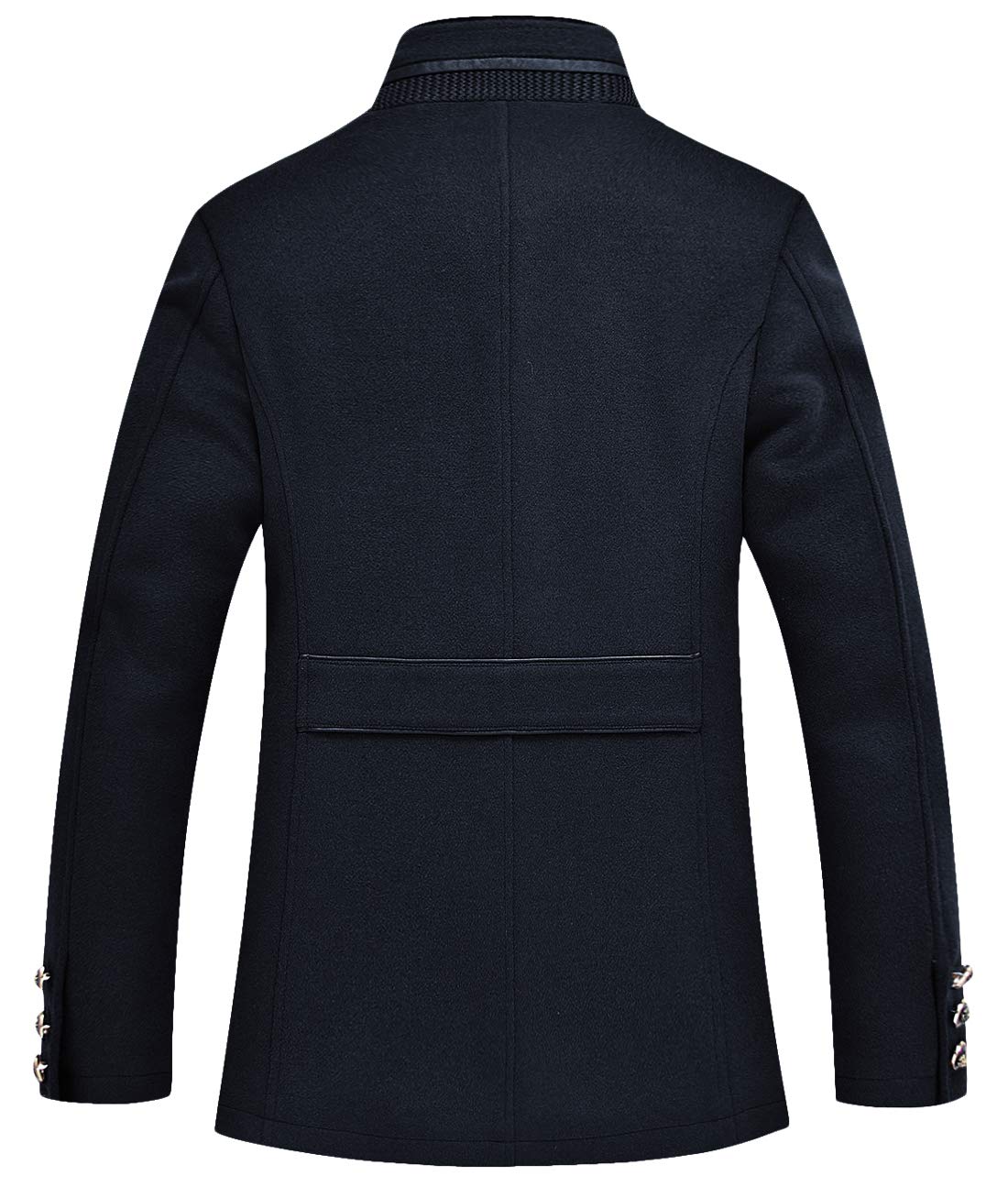 Men's Gentle Band Collar Wool Blend Pea Coat - Single Breasted Winter Jacket for Business Casual & Outdoor Wear